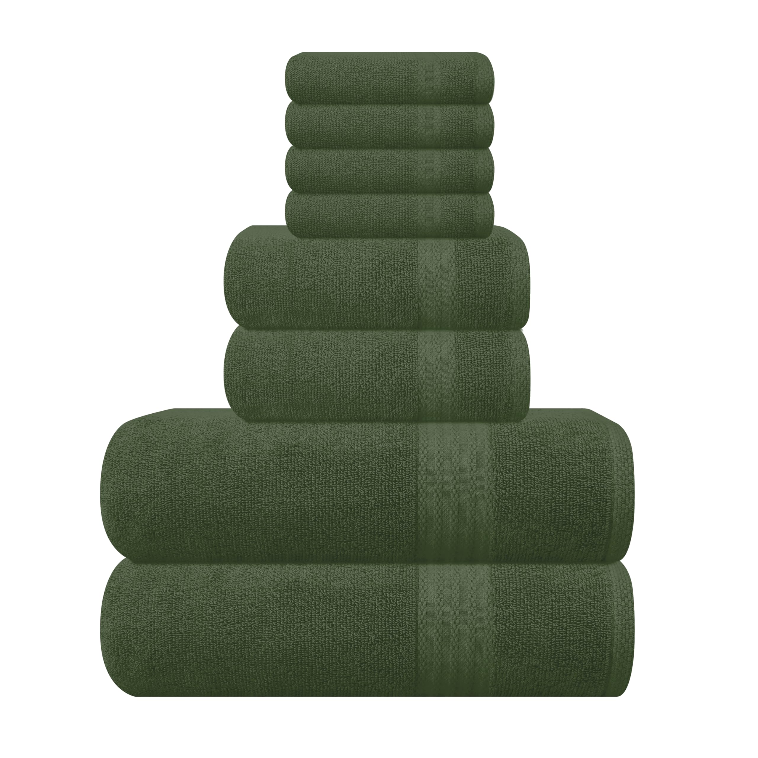GLAMBURG Ultra Soft 8-Piece Towel Set - 100% Pure Ring spun Cotton  Contains 2 Oversized Bath Towels 27x54  2 Hand Towels 16x28  4 Wash Cloths 13x13 - Ideal for Everyday use  Hotel & Spa - Olive Green