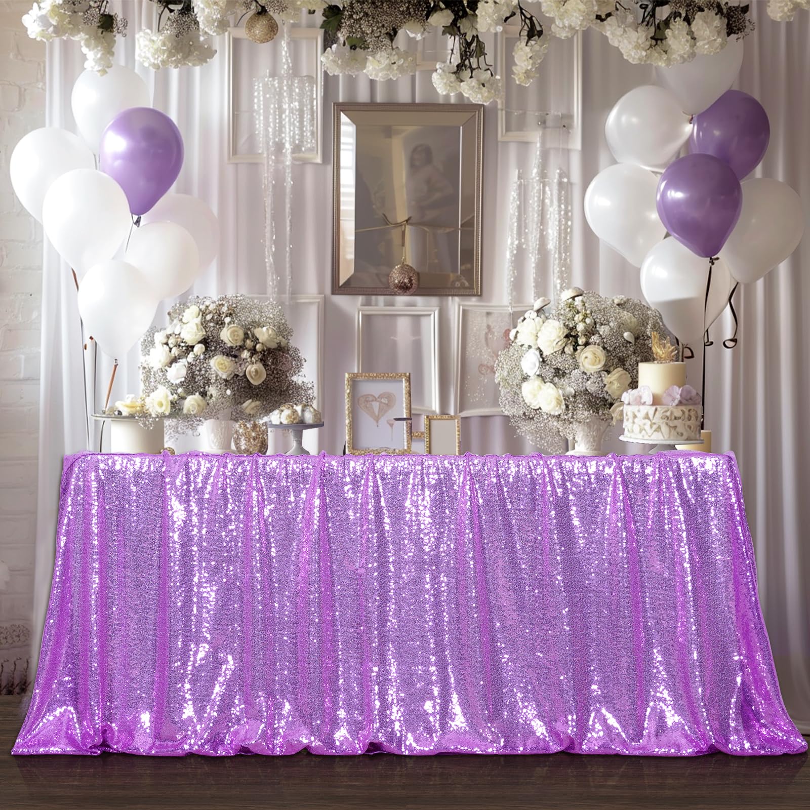 Poise3Ehome 50A72 Rectangle Lavender Sequin Tablecloth For Party Cake Dessert Table Exhibition Events, Lavender