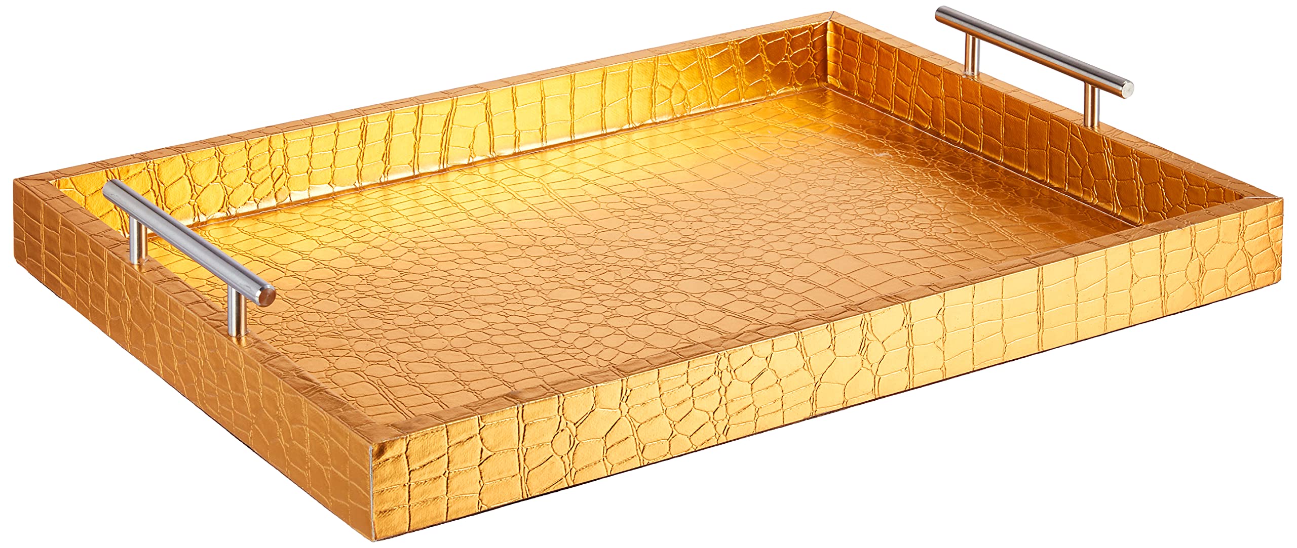 American Atelier Alligator Rectangle Serving Tray With Handles, 14'' X 19'' X 3'', Gold