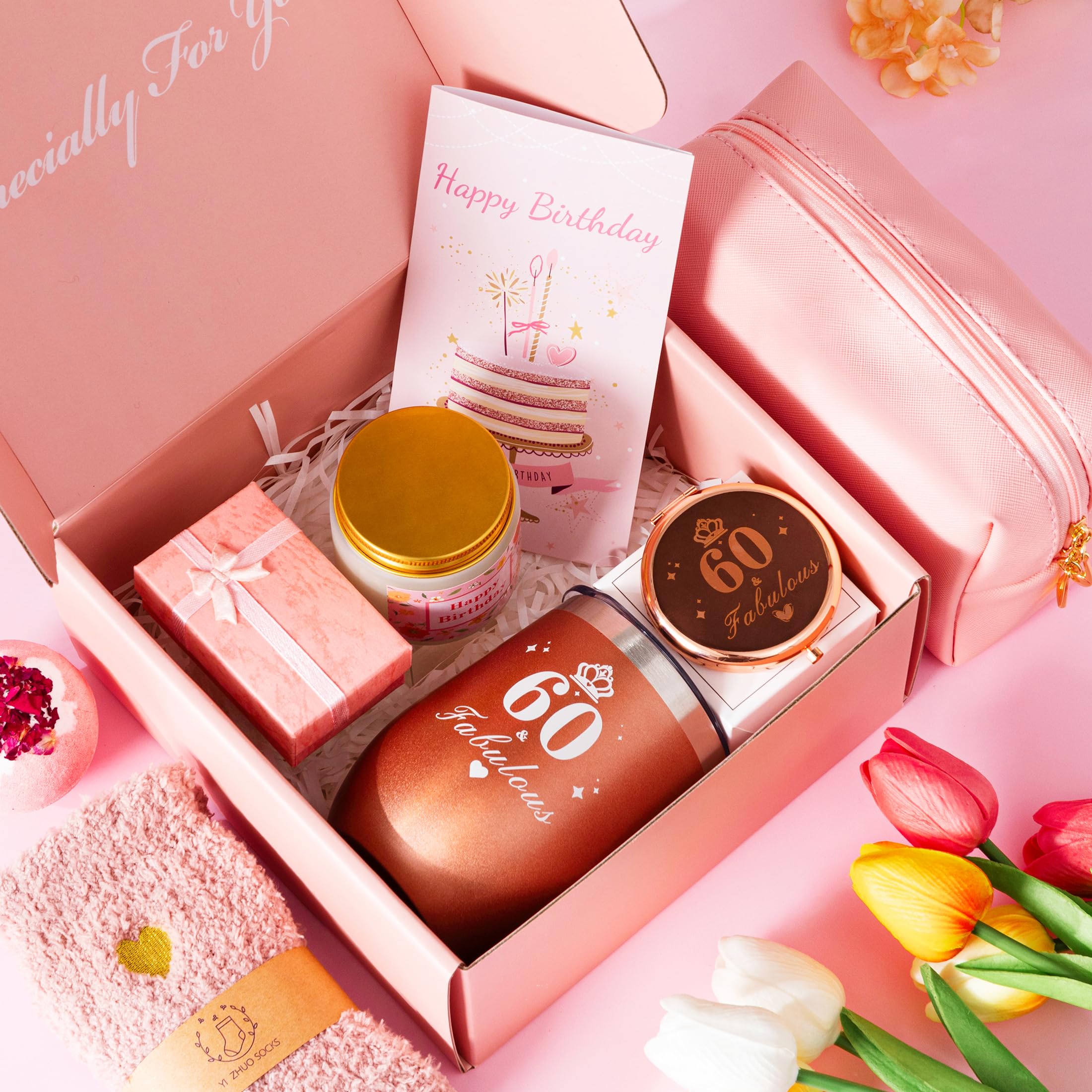 60Th Birthday Gifts For Women, 60 Year Old Unique Happy Birthday Gift For Her, Relaxation Spa Bath 60Th Birthday Gift Baskets Fo