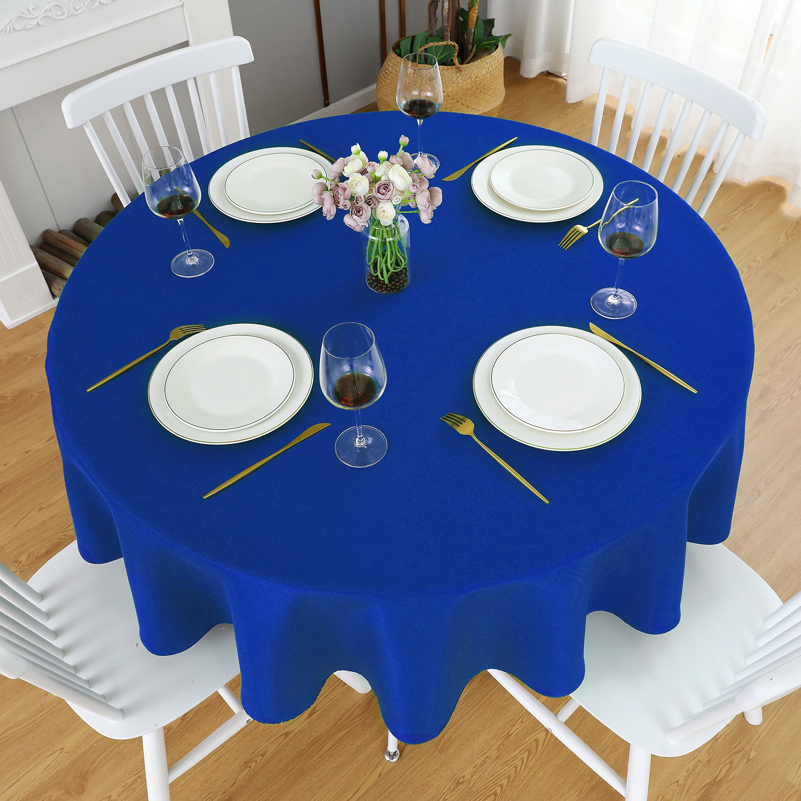 Folins&Home Royal Blue Round Tablecloth 90 Inch Waterproof Heavy Duty Wrinkle Free Polyester Fabric Circle Table Cloth, Spillpro
