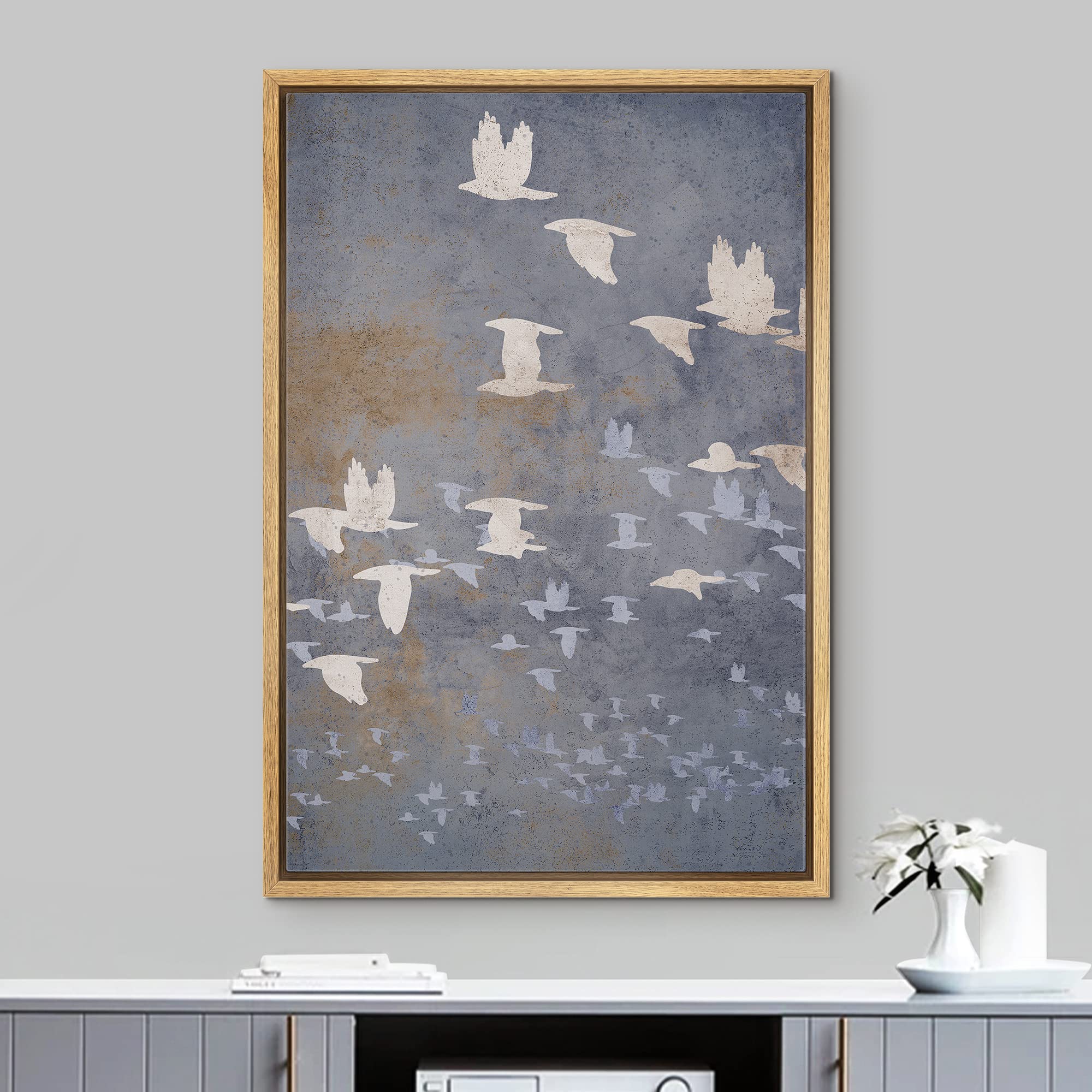 Nwt Framed Canvas Print Wall Art Pastel Flying Bird Collage Nature Wilderness Illustrations Modern Art Decorative Landscape Rust