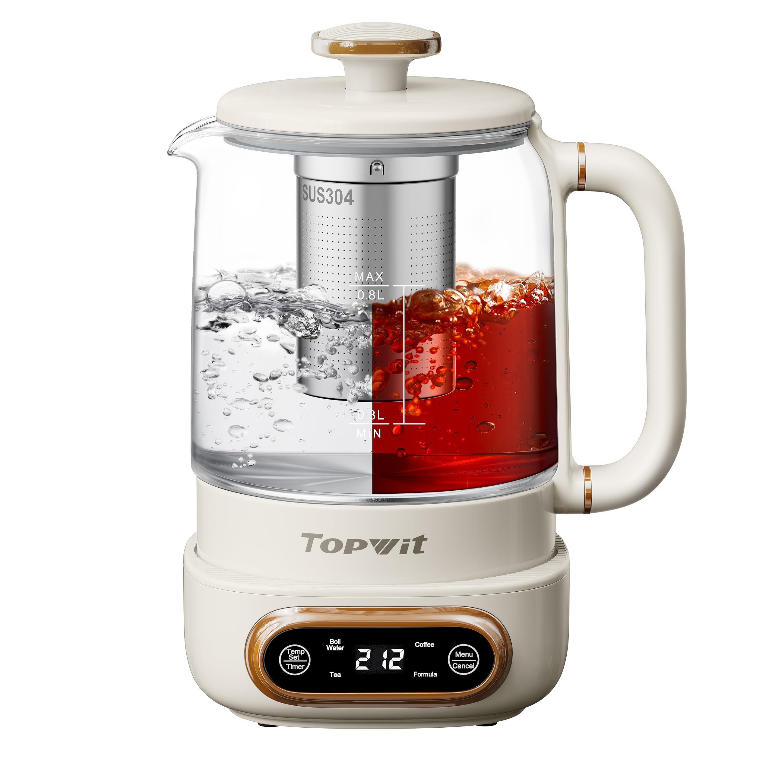 Topwit Electric Tea Kettle, 11 Temperature Control & 4 Presets Glass Kettle with Removable Infuser, 0.8L Electric Kettle for Cof