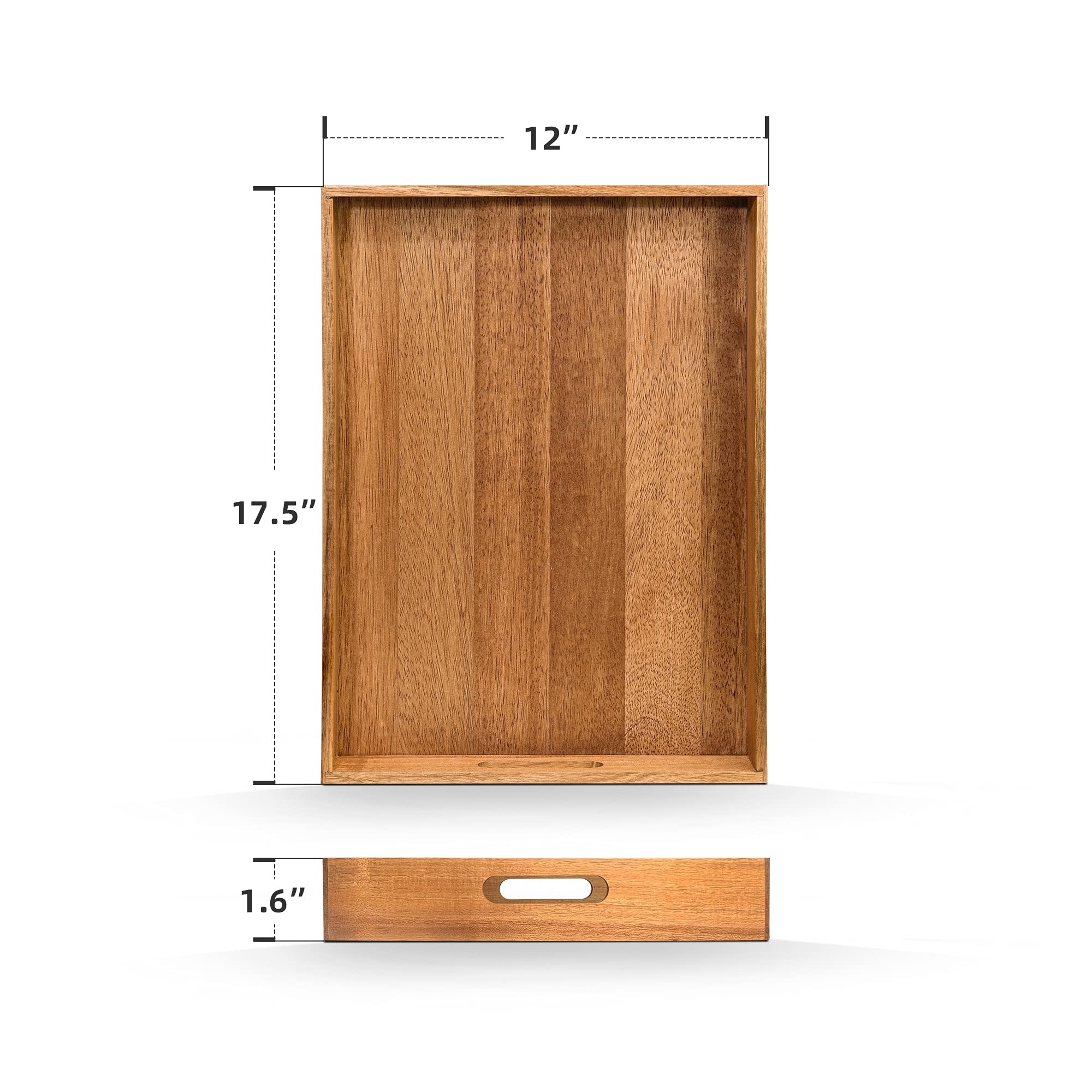 Acacia Wood Serving Tray With Handles (17 Inches) - Decorative Serving Trays Platter For Breakfast In Bed, Lunch, Dinner, Appeti