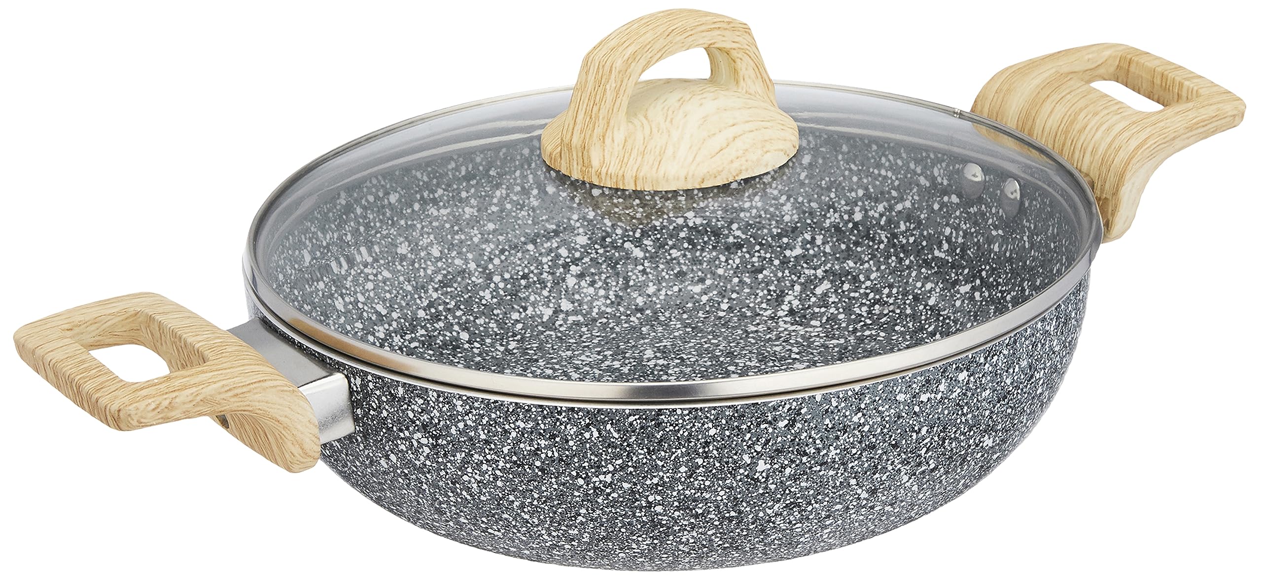 Amazon Basics Aluminium Granite Finish Non-Stick Induction Base Deep Kadai | 24Cm With Glass Lid | Granite Finish | Grey | 1 Kil