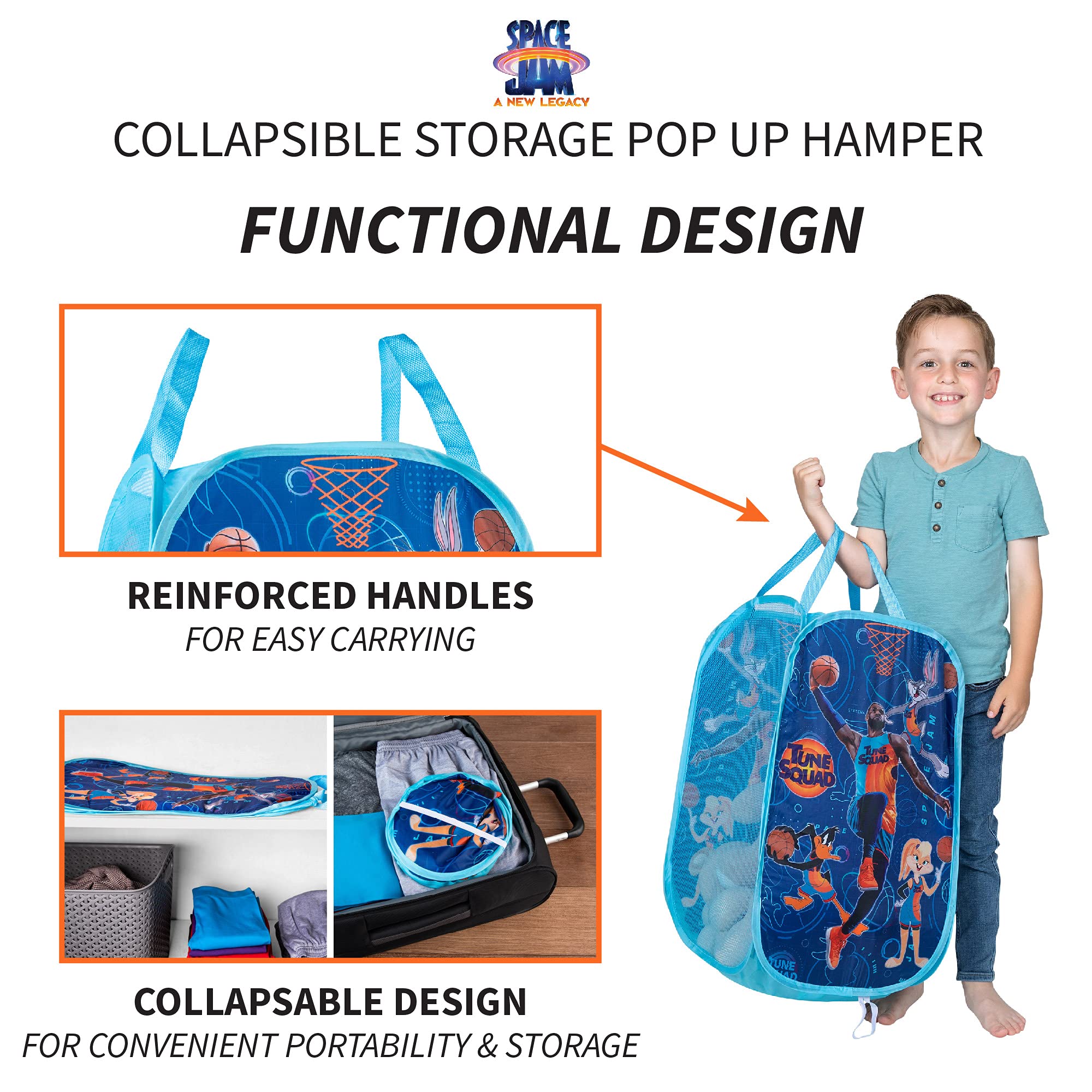 Franco Kids Room Collapsible Storage Bin Pop Up Hamper  One Size  Space Jam 2 A New Legacy