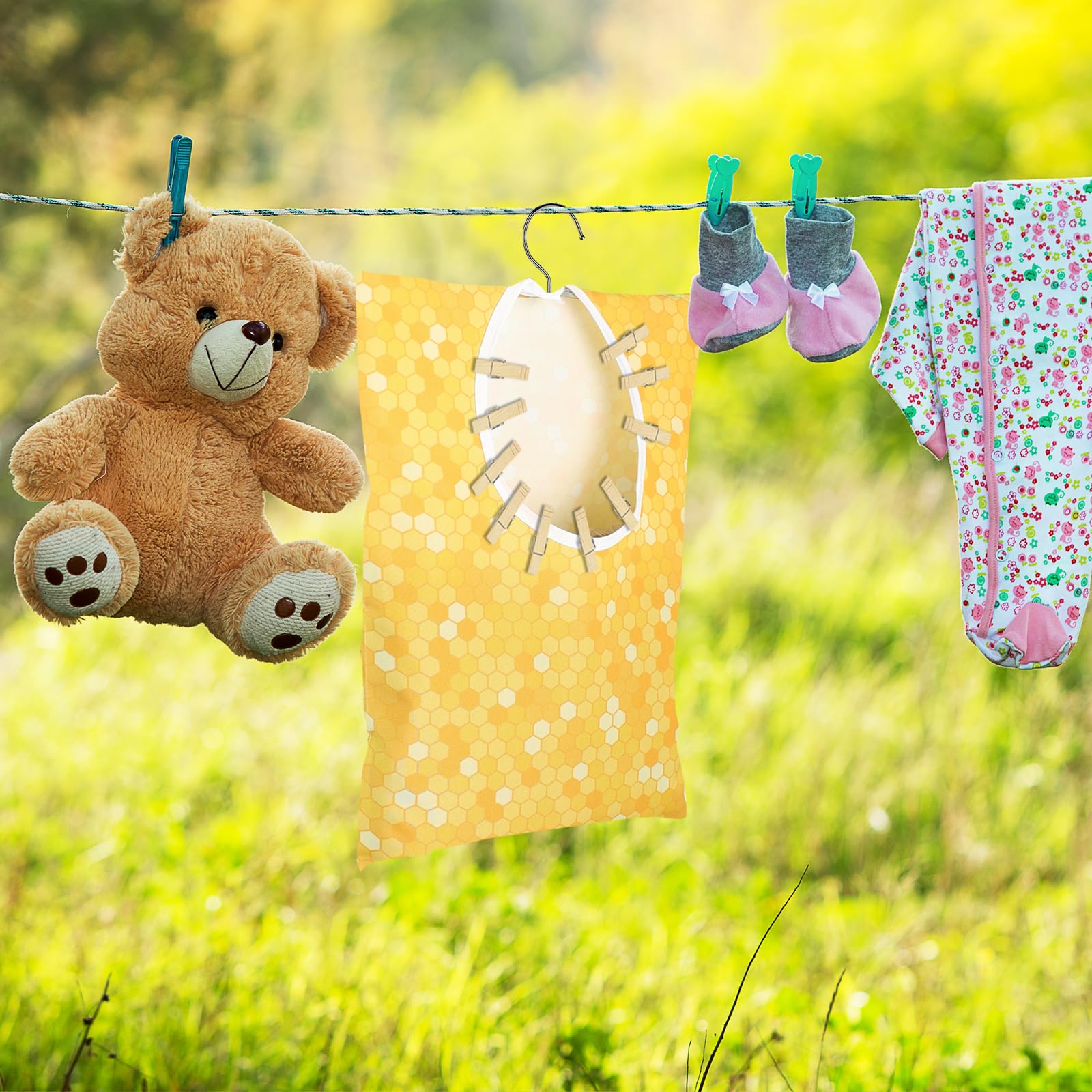 2 Pcs Bee Clothes Pin Bag Bee Clothespin Bag Holder Bee Honeycomb Clothespin Holder 15 X 11 Inch Clothes Pin Hanging Bag Clothes