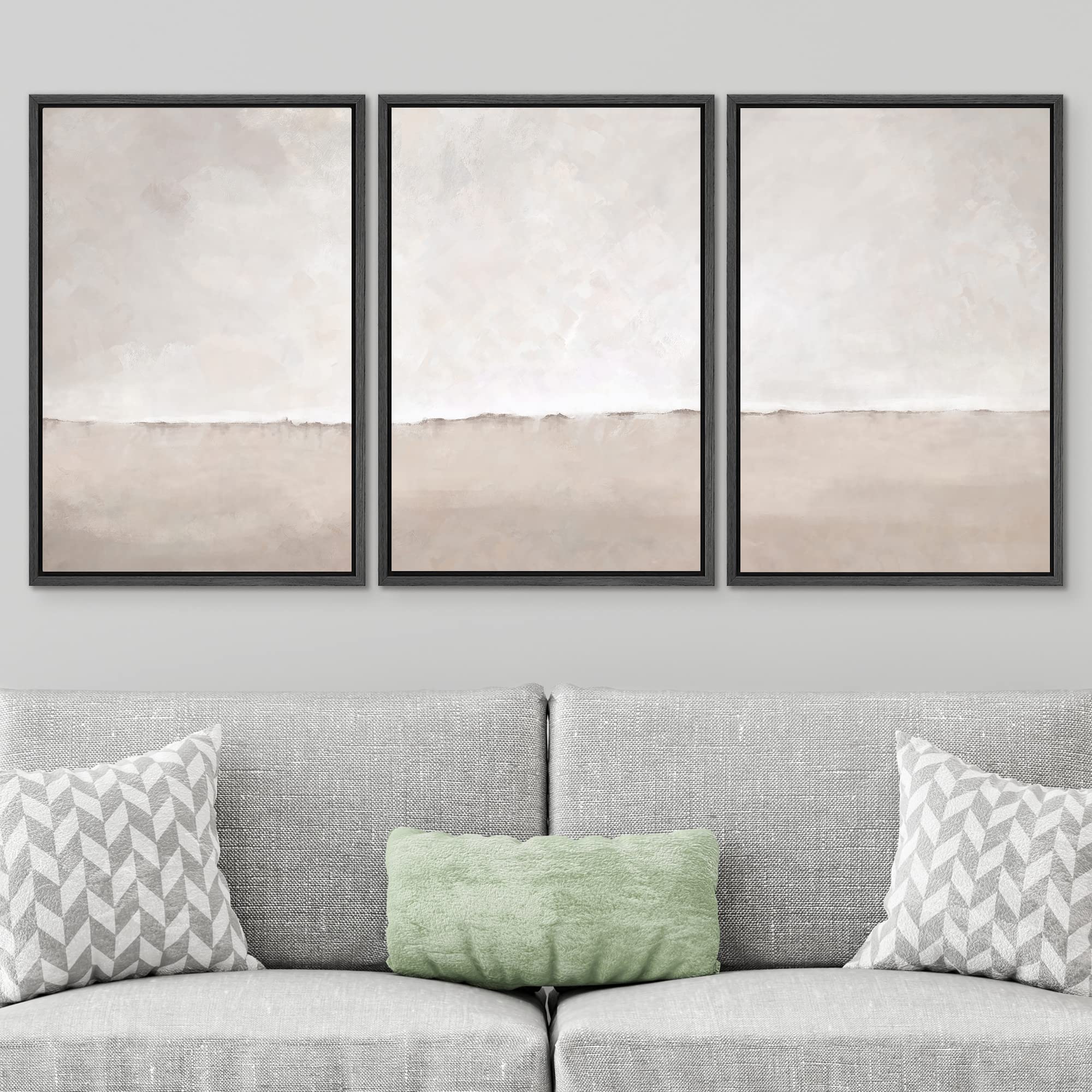 Signwin Framed Canvas Print Wall Art Set Pastel Watercolor Gray Brown Paint Stroke Landscape Abstract Shape Illustrations Decora
