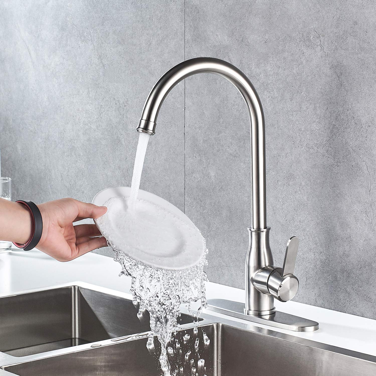 Kohonby Single Handle Kitchen Faucet Stainless Steel Brushed Nickel,Modern High Arc Kitchen Sink Faucet, Commercial Bar Sink Fau