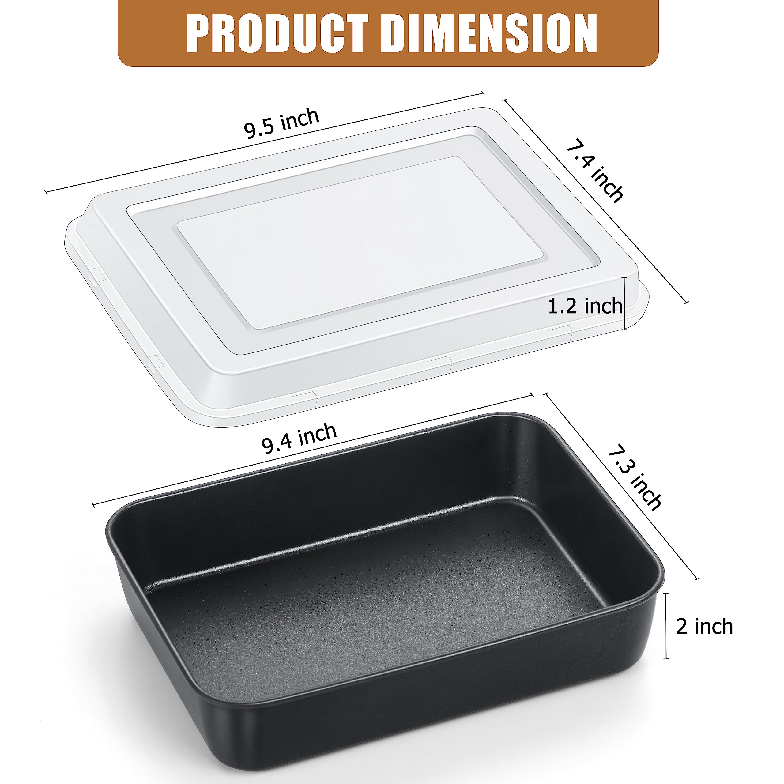 E-Far Baking Pan With Lid, 9.4 X 7.3 X 2 Inch Nonstick Rectangle Stainless Steel Cake Pan Sheet For Toaster Oven, Small Black Ba