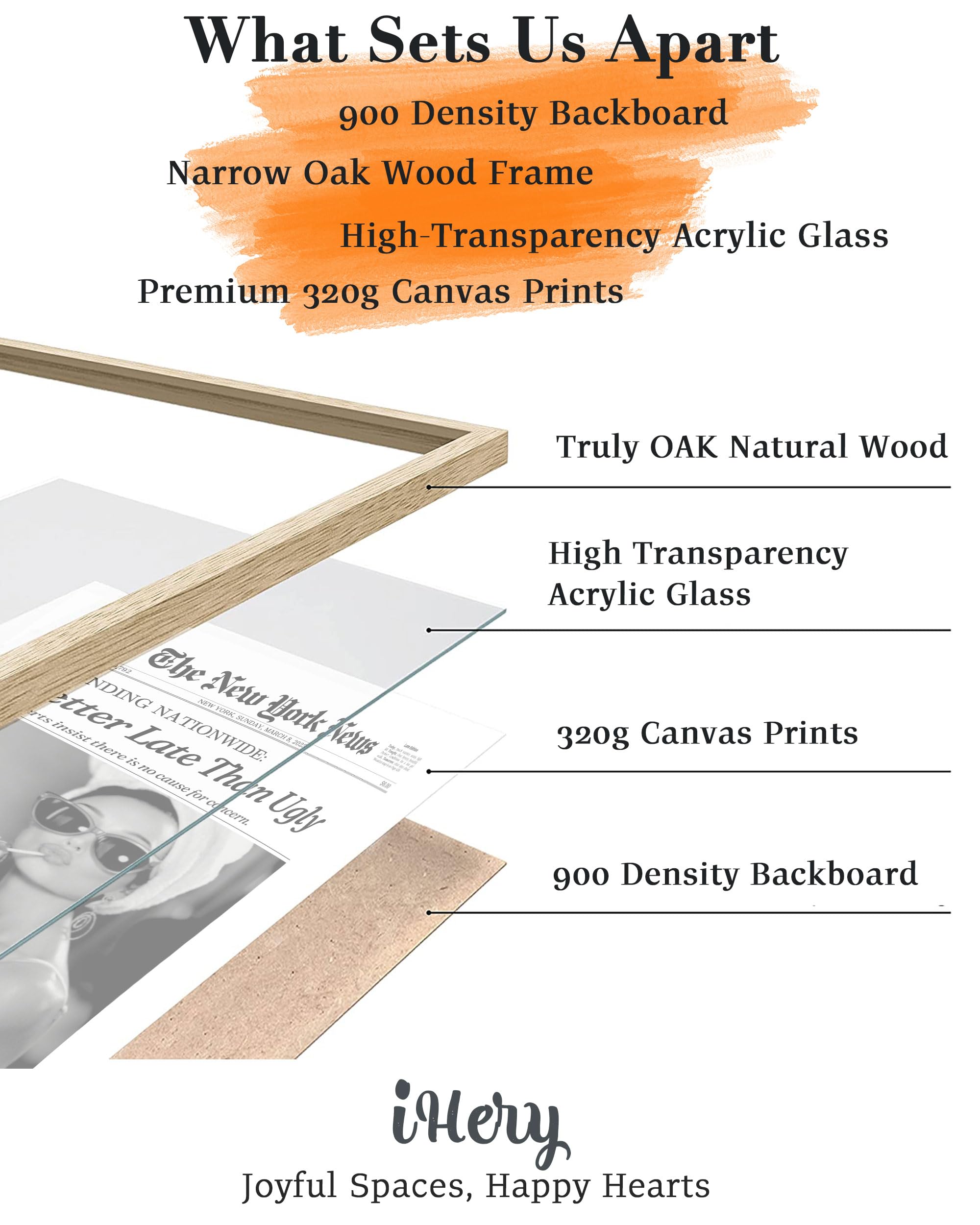 Ihery Natural Oak Wood Hepburn Newspaper Trendy Framed Wall Art, 12X16 In Vintage Headline Canvas Print, Beige Logs Retro Bathro