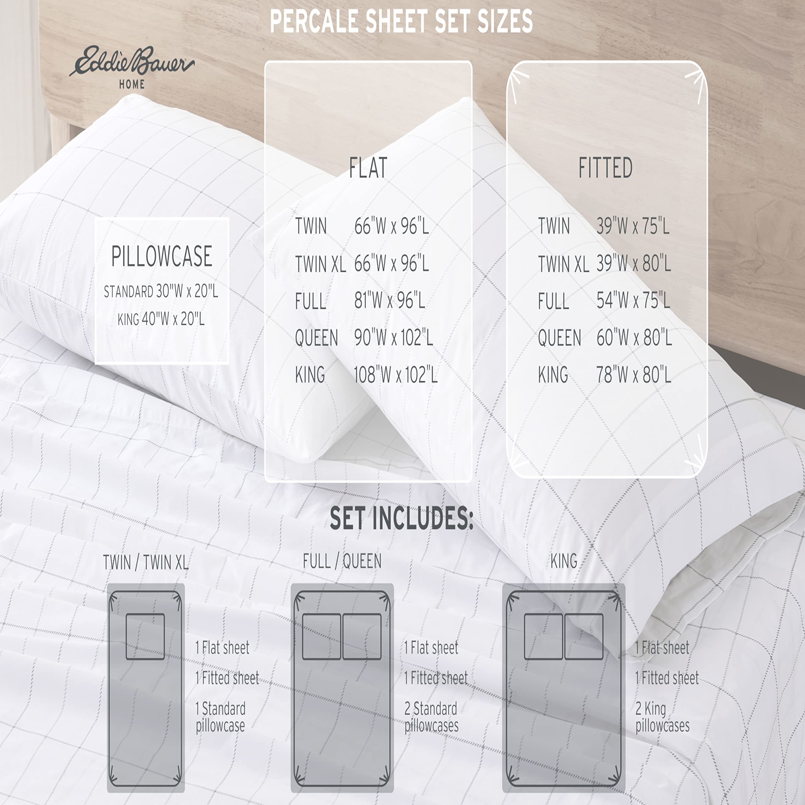 Eddie Bauer - Twin Sheets, Cotton Percale Bedding Set, Crisp  Cool Home Decor (Kayaks, Twin)
