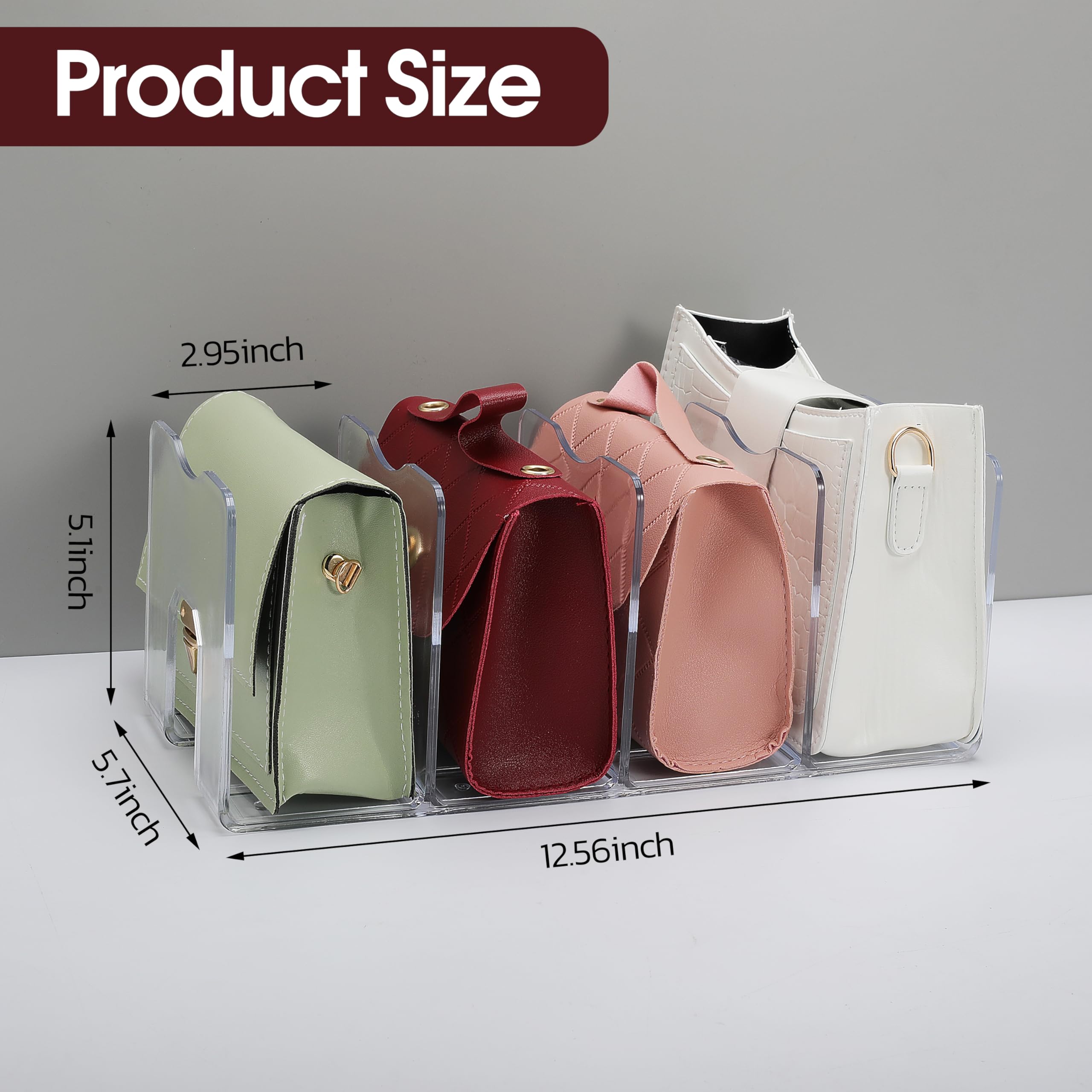 frtzal Purse Closet Organizer,Purse Organizer for Closet,Handbag Organizer,Desk File Sorter Purse, 4 Clear Handbag Storage Shelf