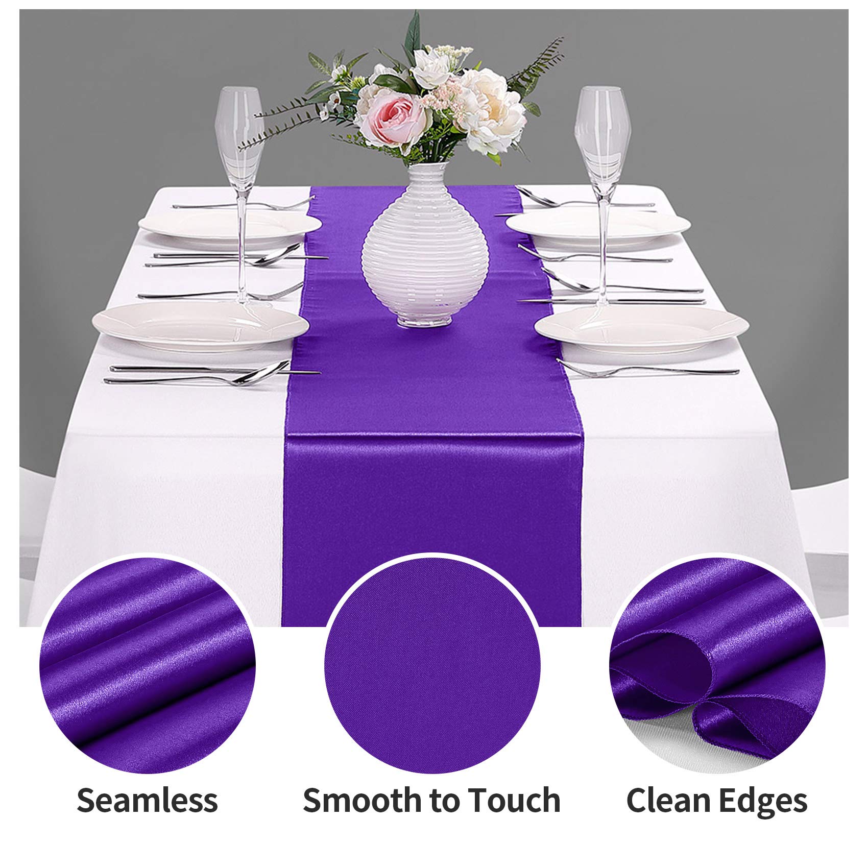 10-Pack Satin Table Runner Purple 12 X 108 Inches Long, Table Runners For Wedding, Birthday Parties, Banquets Decorations(10 Pac