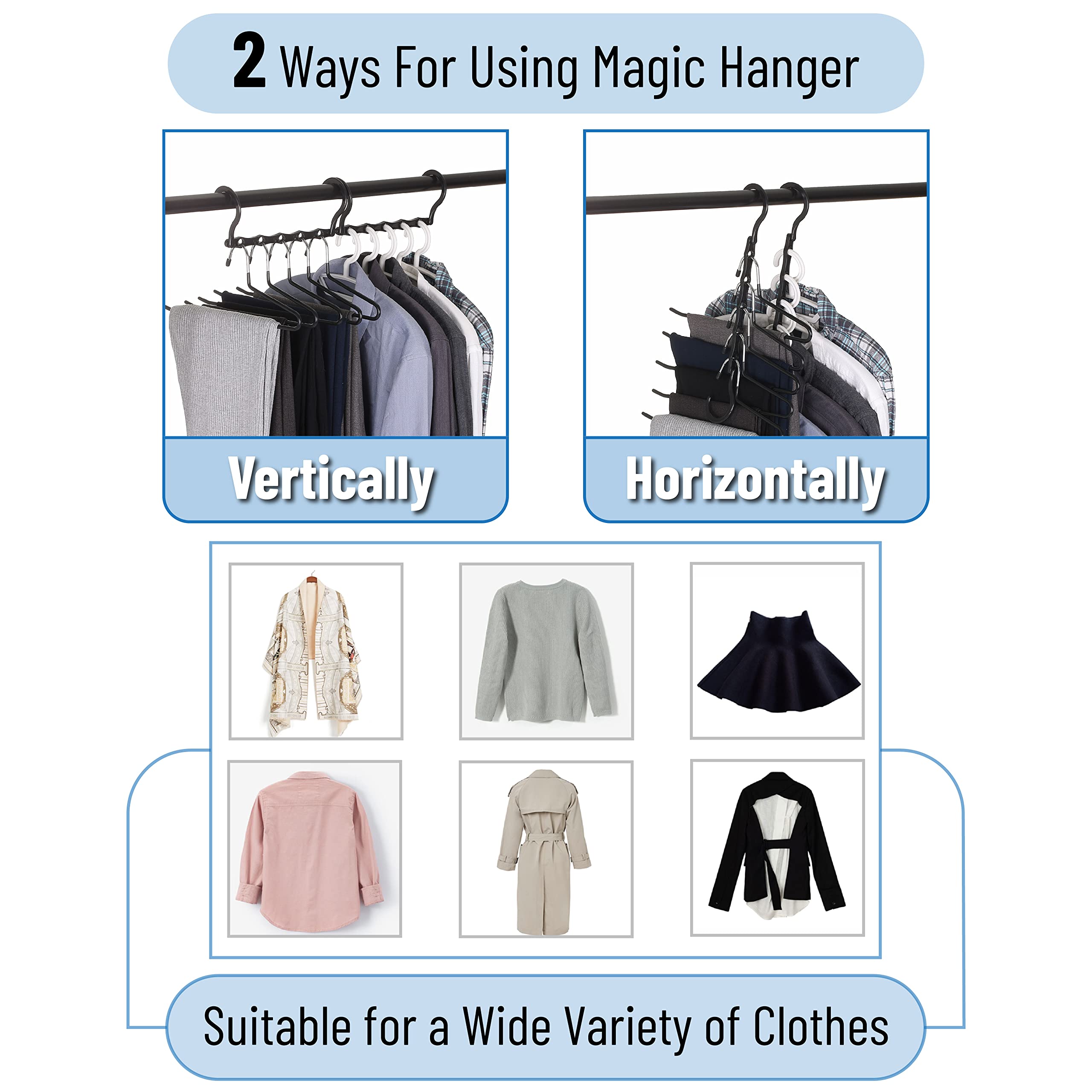 Mr. Pen- Space Saving Hangers, Black, 8 Pack, Clothes Hangers Space Saving, Closet Hangers Space Saver, Closet Space Savers, Shi