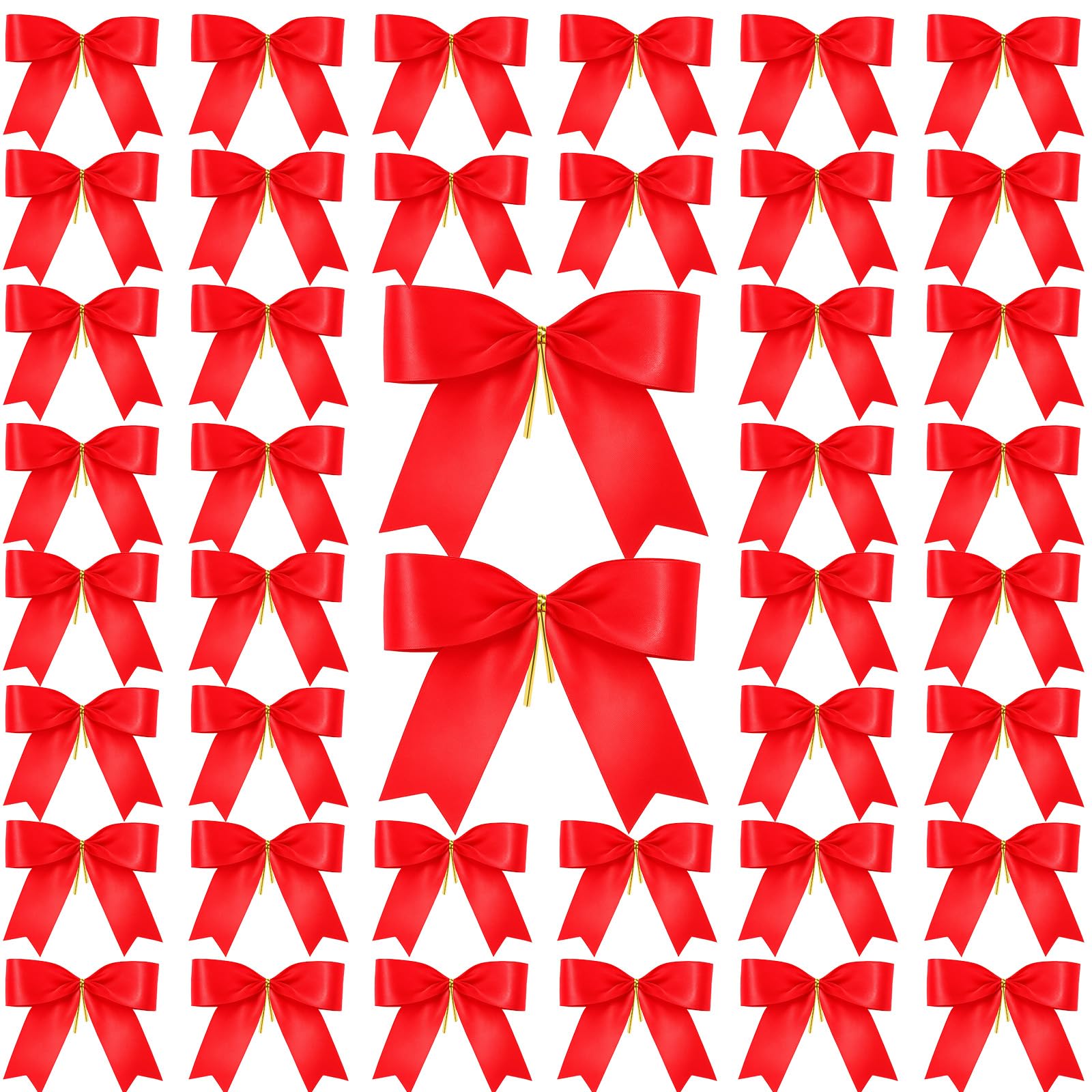 Sumind 48 Pieces Christmas Bow Red Ribbon Bow Tie 5.5 Wreath Ornaments for Christmas Tree Xmas Decoration