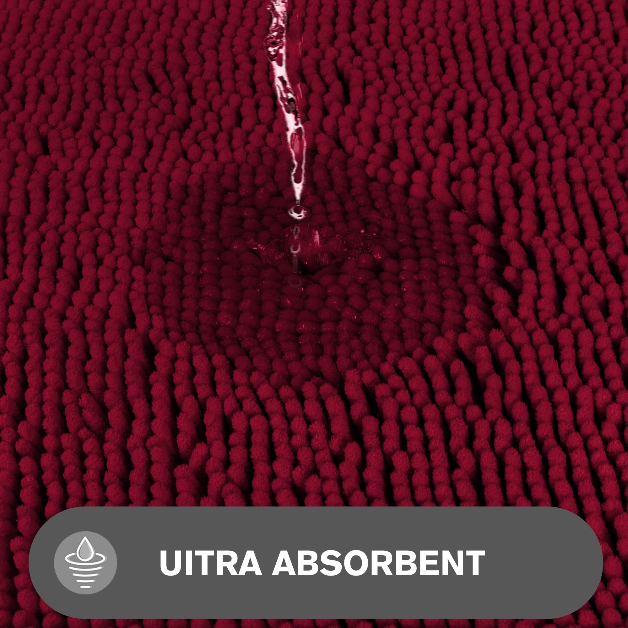 Pureswan Burgundy Bathroom Rugs - Absorbent And Washable Bath Mat, Non-Slip, Thick Soft Chenille Bath Rugs For Bathroom Floor, S