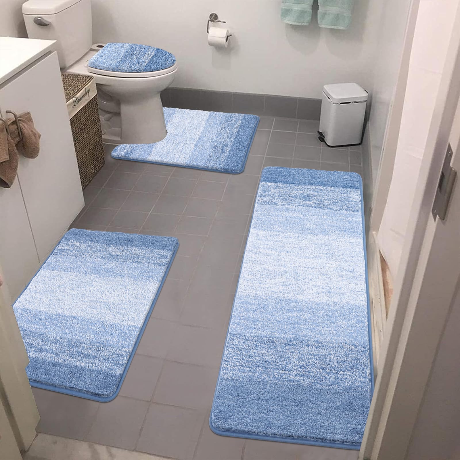 Bsmathom Bathroom Rugs Sets 4 Piece With Toilet Cover, Soft Absorbent Bath Mats Non-Slip Bathroom Mat For Bathroom Plush Shaggy