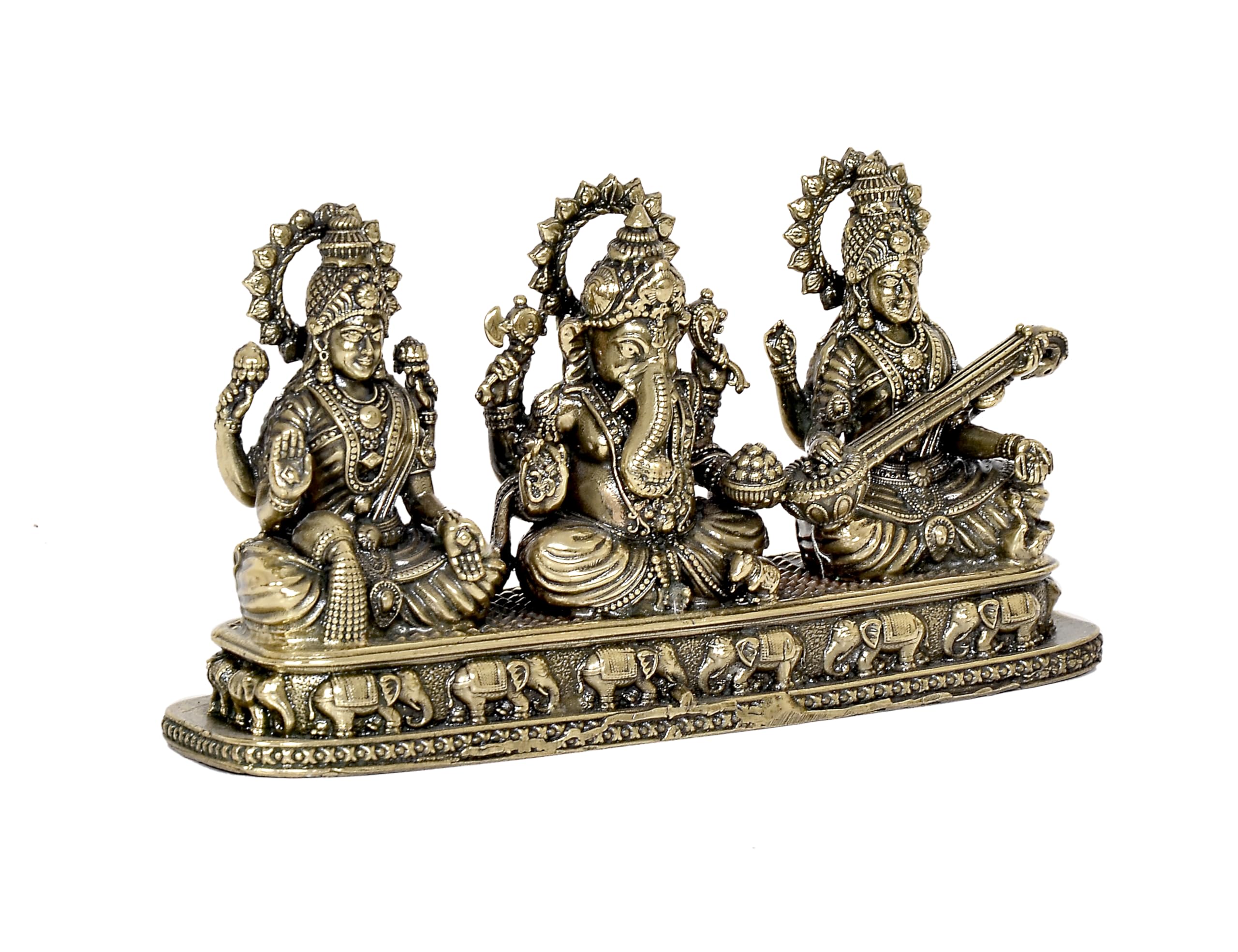 Dattatreya Fine Bronze Ganesha Laxmi Saraswati Idol Temple Murti Diwali Pooja Gift Decoration Showpiece (Height 3 Inch)
