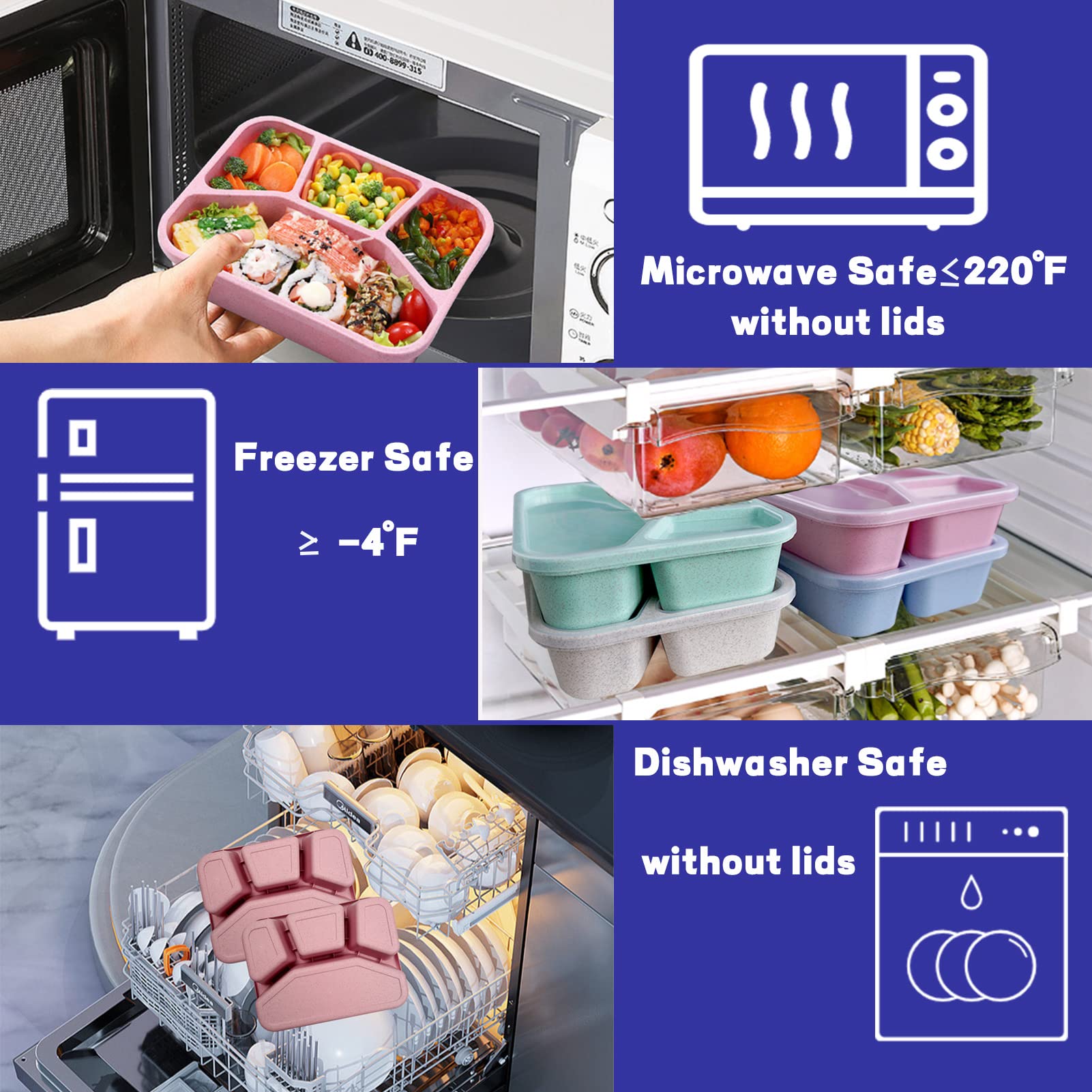 8 Pack Bento Box, Lunch Containers Wheat Straw Meal Prep Containers Reusable, Microwave And Dishwasher Safe Lunch Containers For