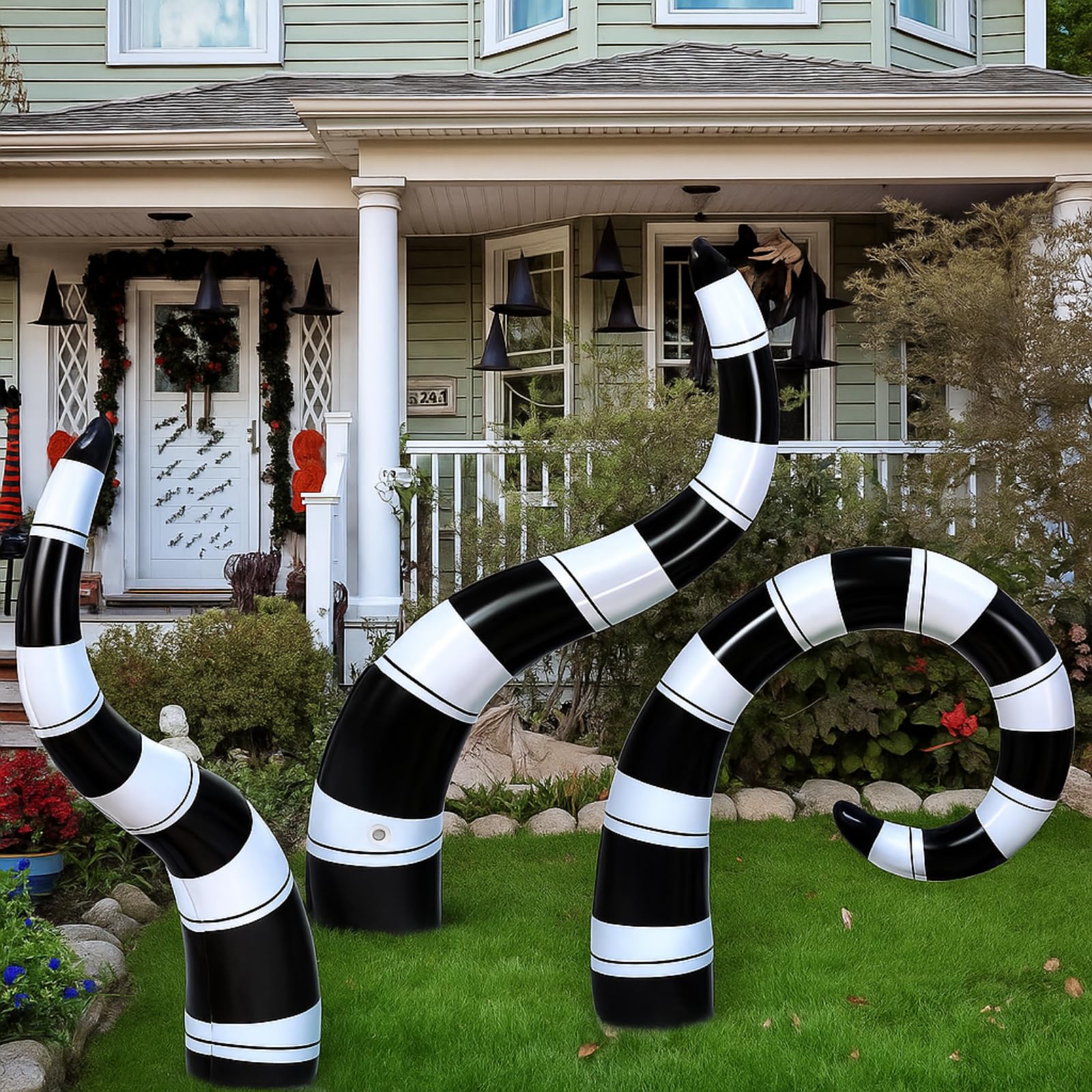 Jetec 3 Pcs Halloween Sandworm Inflatable Decorations Large 43, 39, 31.5 Black and White Striped Yard Signs Scary Spooky Hallowe