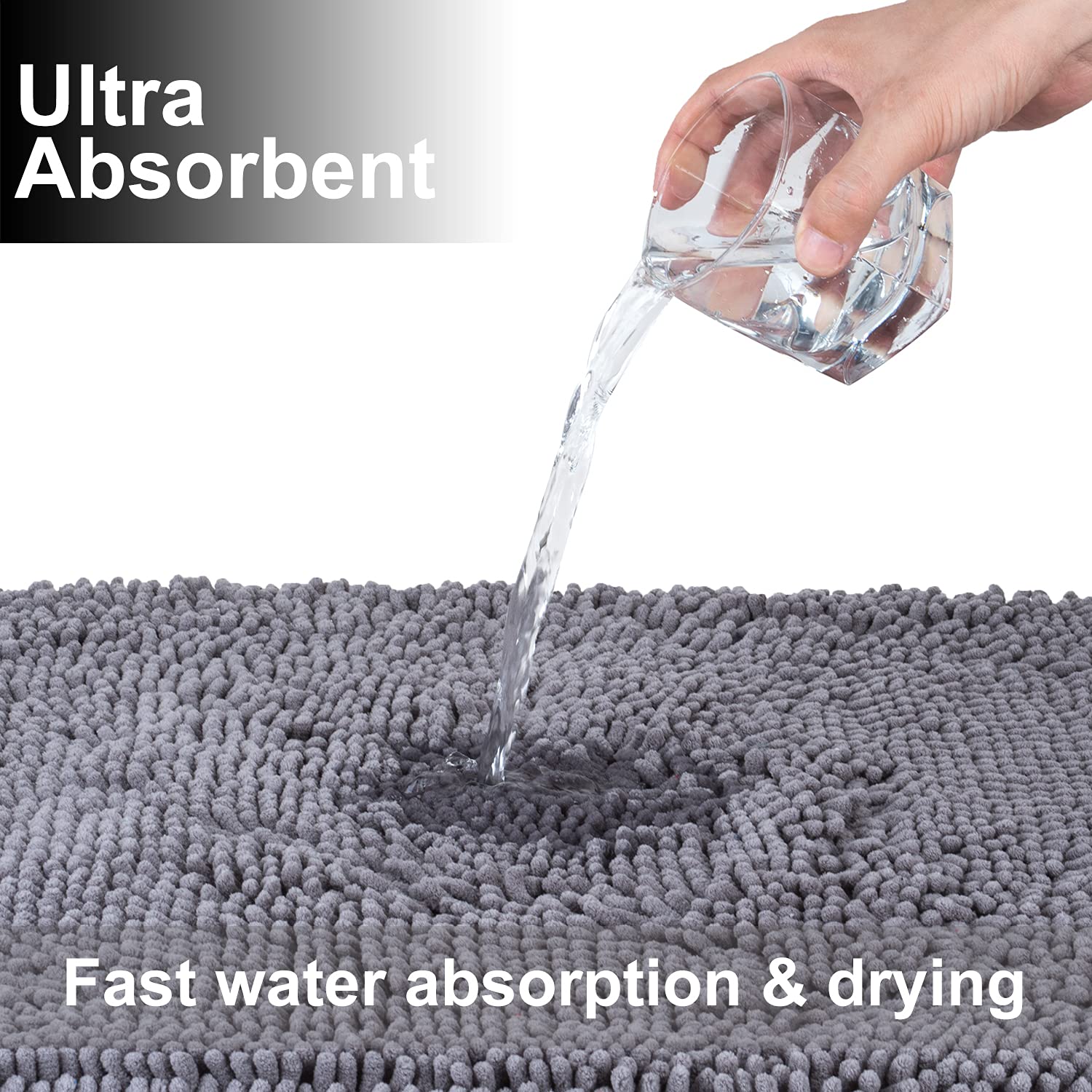 VAGAU Bathroom Rugs Chenille Bath Mat Sets 2 Pieces  Extra Thick and Soft Absorbent Bath Rugs  Machine Washable  Non-Slip Plush Bath Mats for Tub  Shower  and Bath Room +Toilet Mat(Dark Grey)
