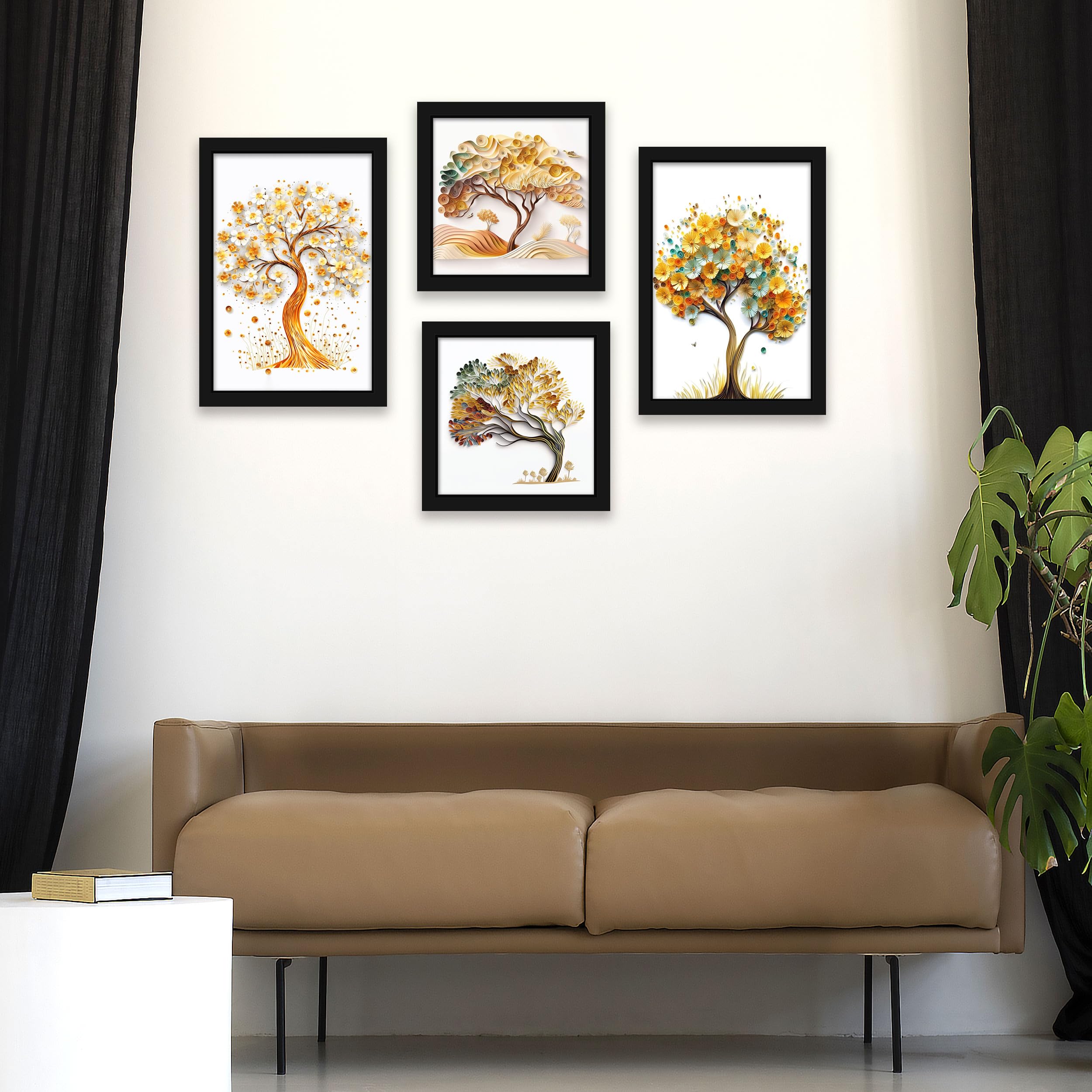 Indianara Abstract Tree Framed Gallery Wall Art, Set Of 4 For Living Room | Wall Decor | Bedroom | Office | Hotel(10805)