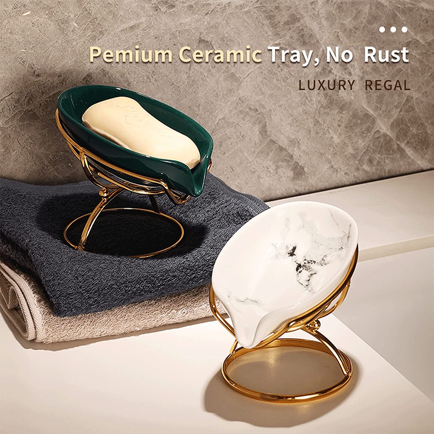 Dobbyby Leaf-Shaped Ceramic Soap Dish With Drain, Soap Holder, Soap Saver, Soap Tray, Bar Soap Holder, Easy Cleaning, For Shower