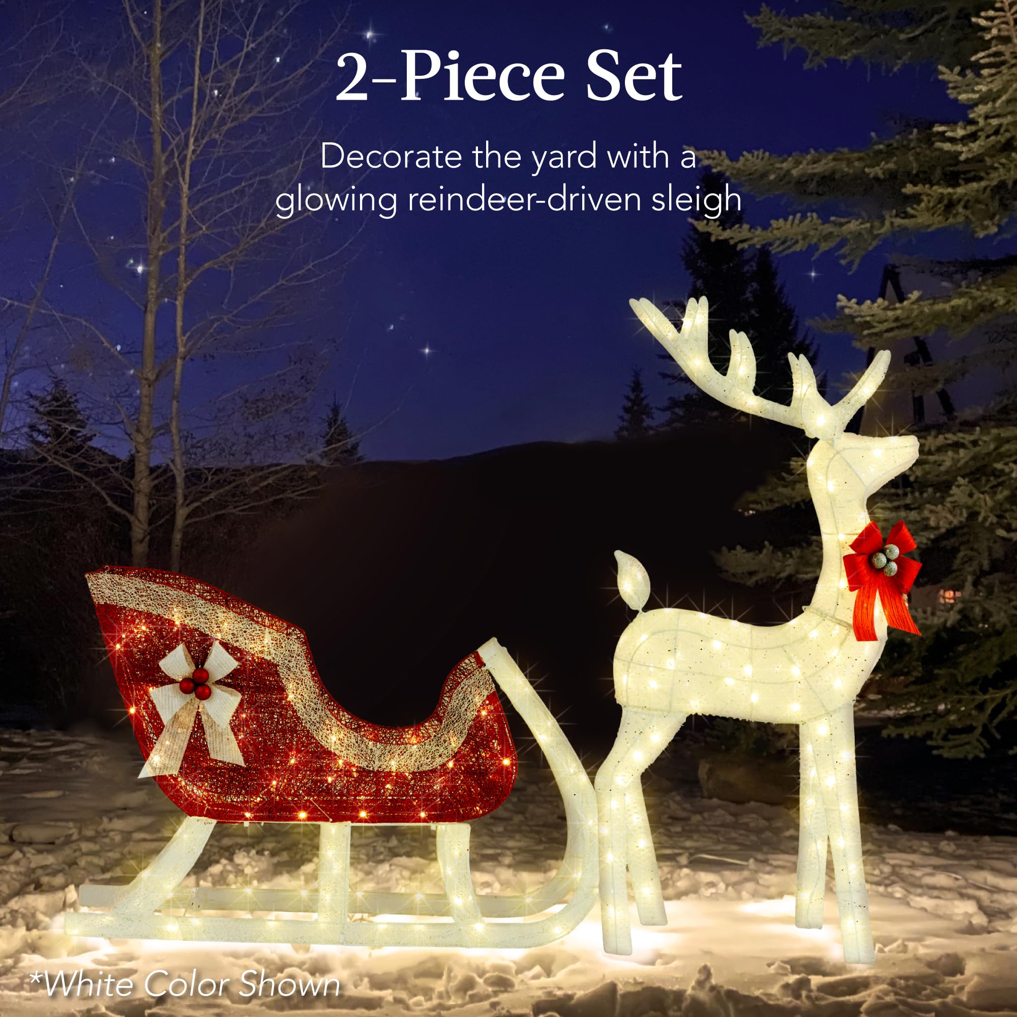 Best Choice Products Lighted Christmas Reindeer & Sleigh Set - 4ft, 205 LED Lights, Rattan, Large, Model SKY10174