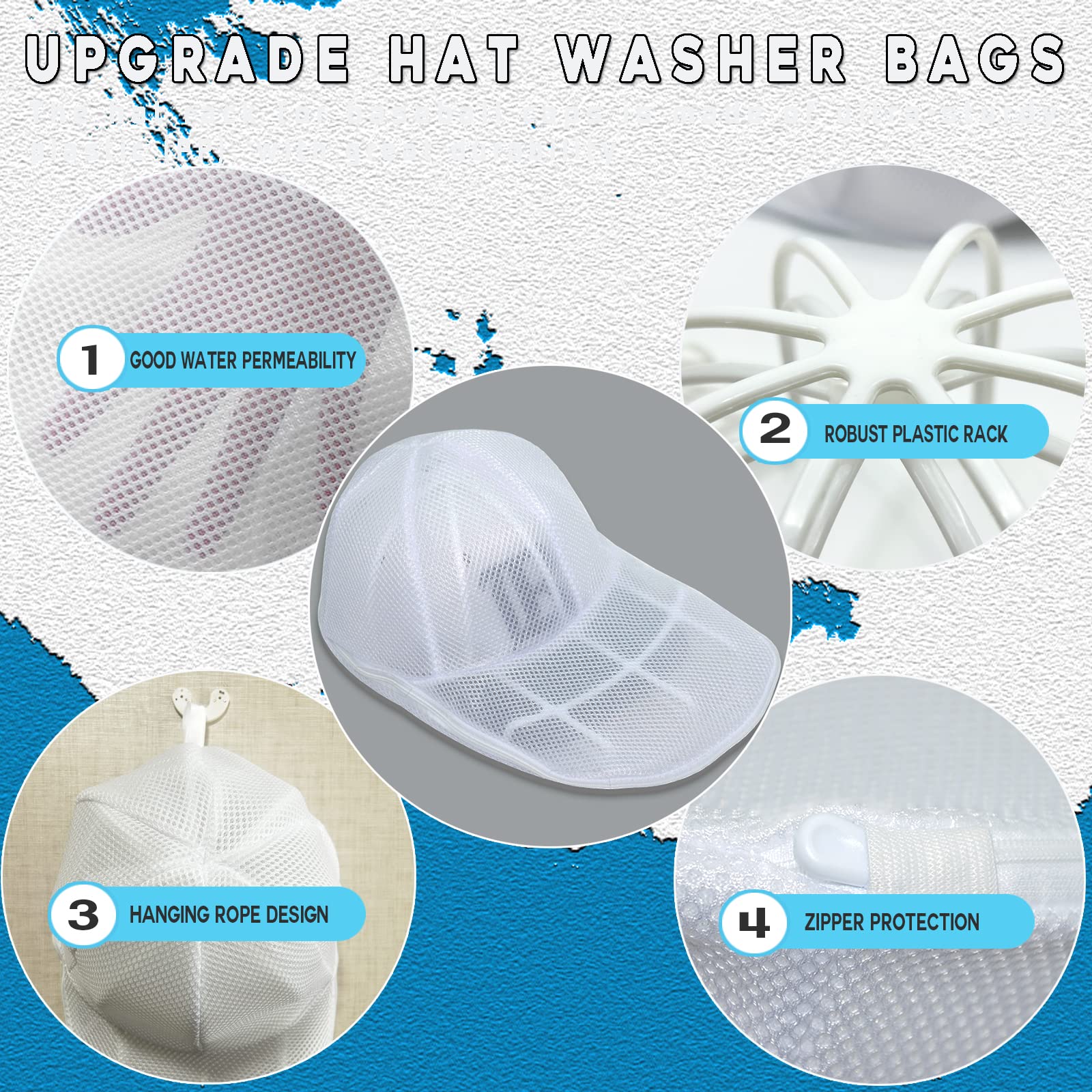 Mchkj 3 Pack Hat Washer For Washing Machine - Hat Cage For Washing, Hat Laundry Wash Bags For Baseball Caps, Hat Cleaner For Was