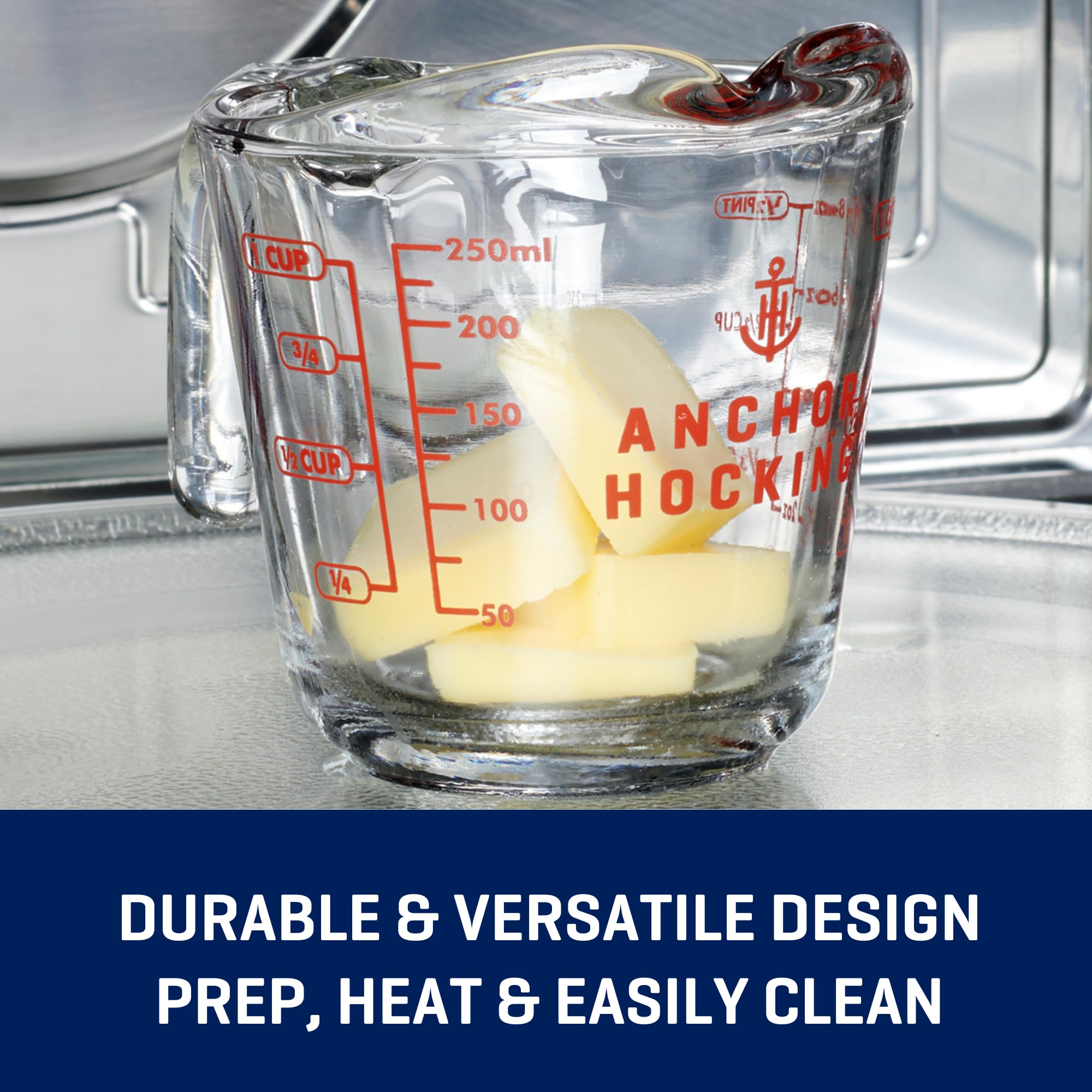 Anchor Hocking Glass Measuring Cup Set, 4 Pieces, Includes 5 oz, 1-cup, 2-cup, 4-cup, Clear, Model 14525ECOM