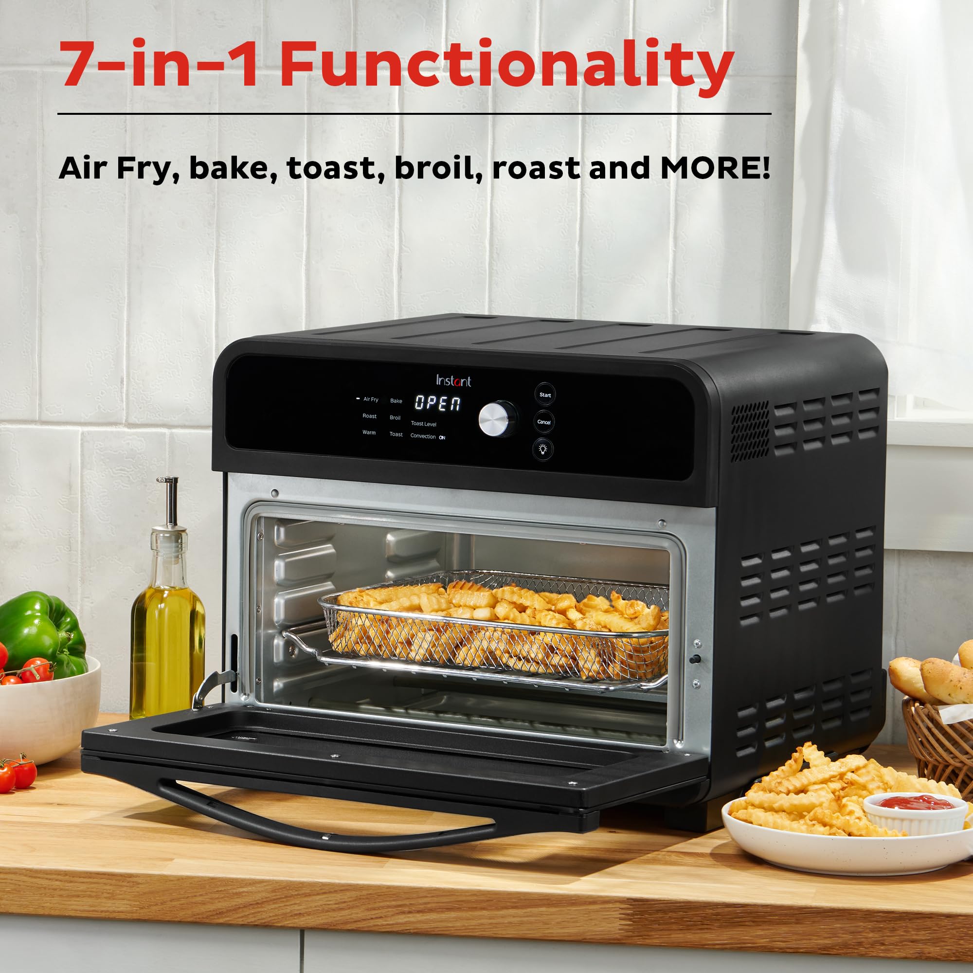 Instant Pot Omni Toaster Oven Air Fryer, 19QT, 7-in-1, Stainless Steel, Black, Model 140-4003-01, Fits 12" Pizza,
