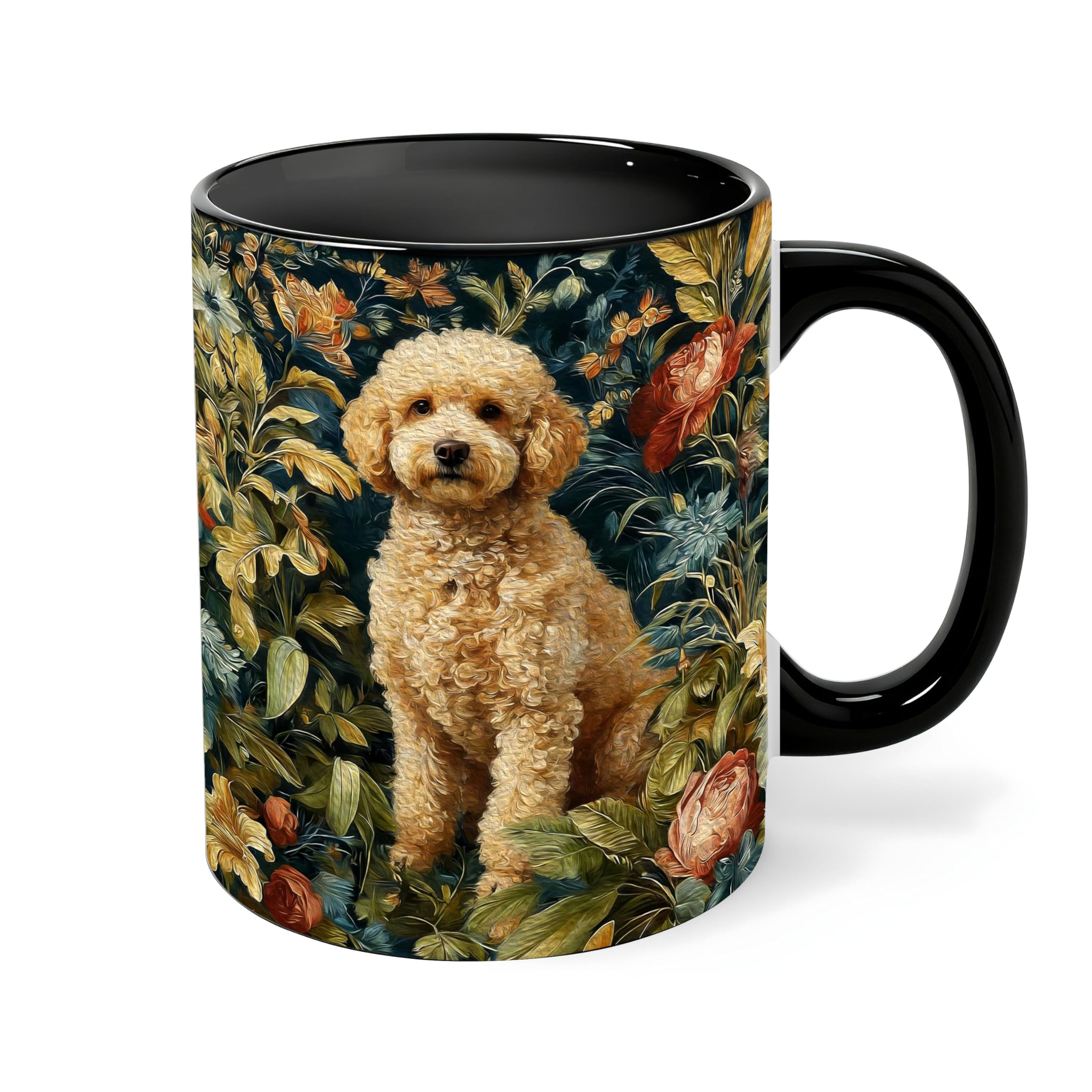 DAYOUER Goldendoodle Ceramic Mug Cup With Handle 11 Oz, Golden Doodle Gifts for Women, William Morris Inspired Floral Goldendood