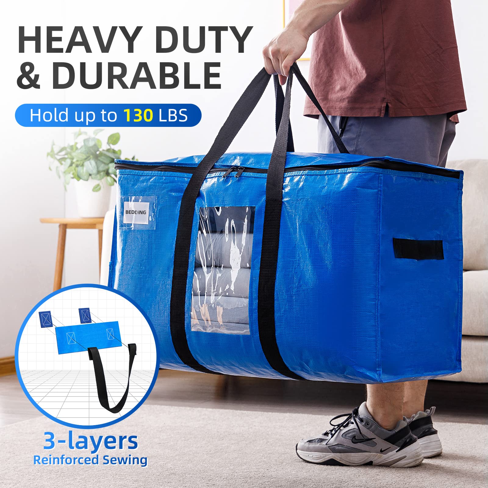 Taili Extra Large Moving Bags, 6 Pack Heavy Duty Totes For Storage With Visible Window, Wrap Around Handles, Storage Bags For Sp