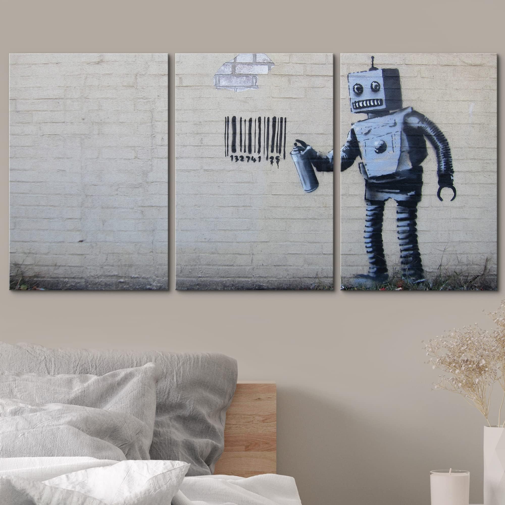 wall26 Banksy Robot Canvas Art - 24"x36" - 3 Panels - Artwork D226
