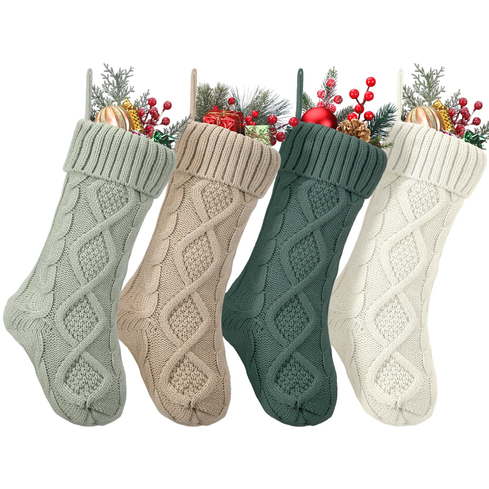 Coume 4 Pcs Sage Green Christmas Stockings 18 Large Knitted Christmas Stockings Knit Cable Boho Rustic Hanging Xmas Stockings fo