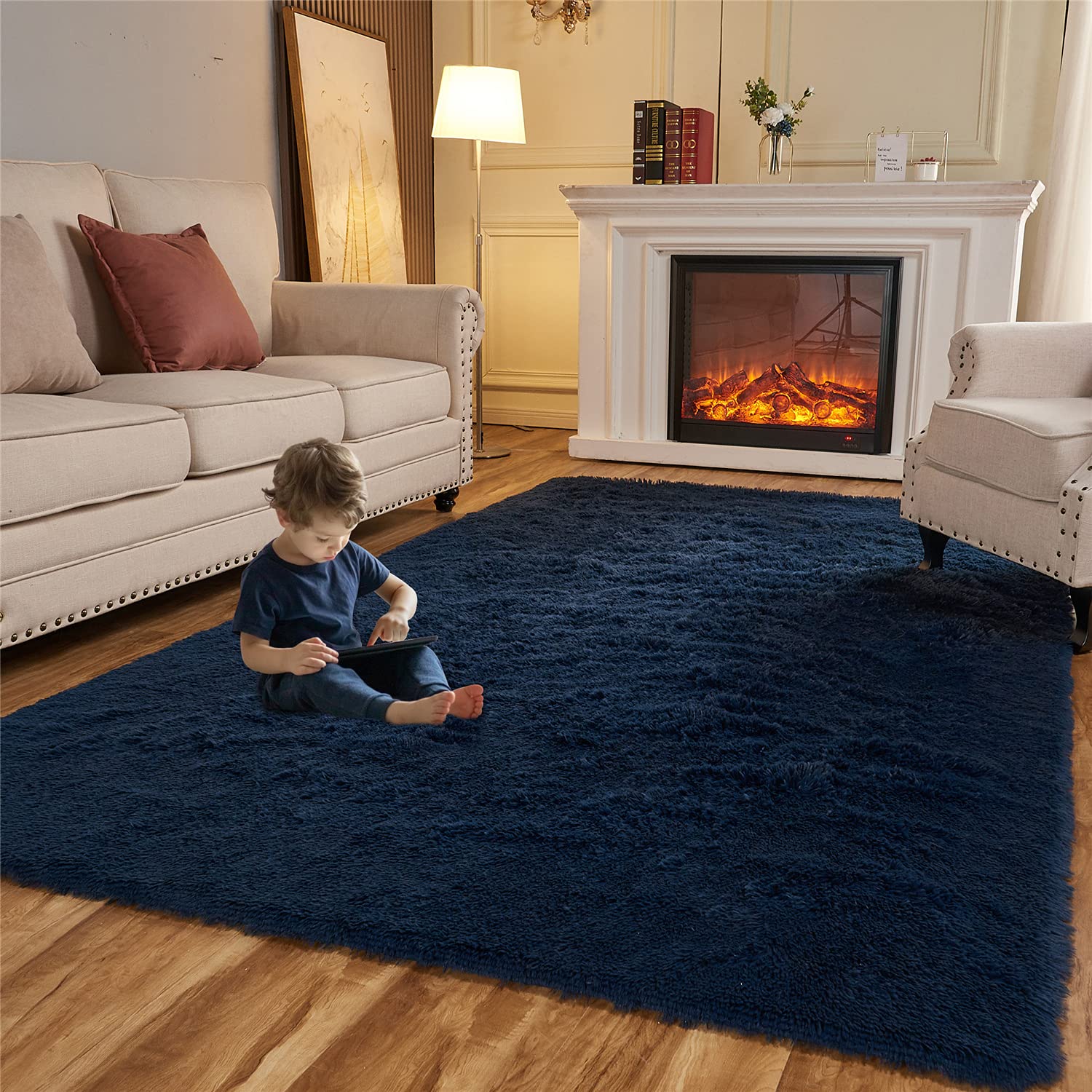 Arbosofe Rugs for Living Room, Area Rug for Bedroom, 6 x 9 Clearance Navy Blue Nursery Room Rug, Large Throw for Playroom Room- 