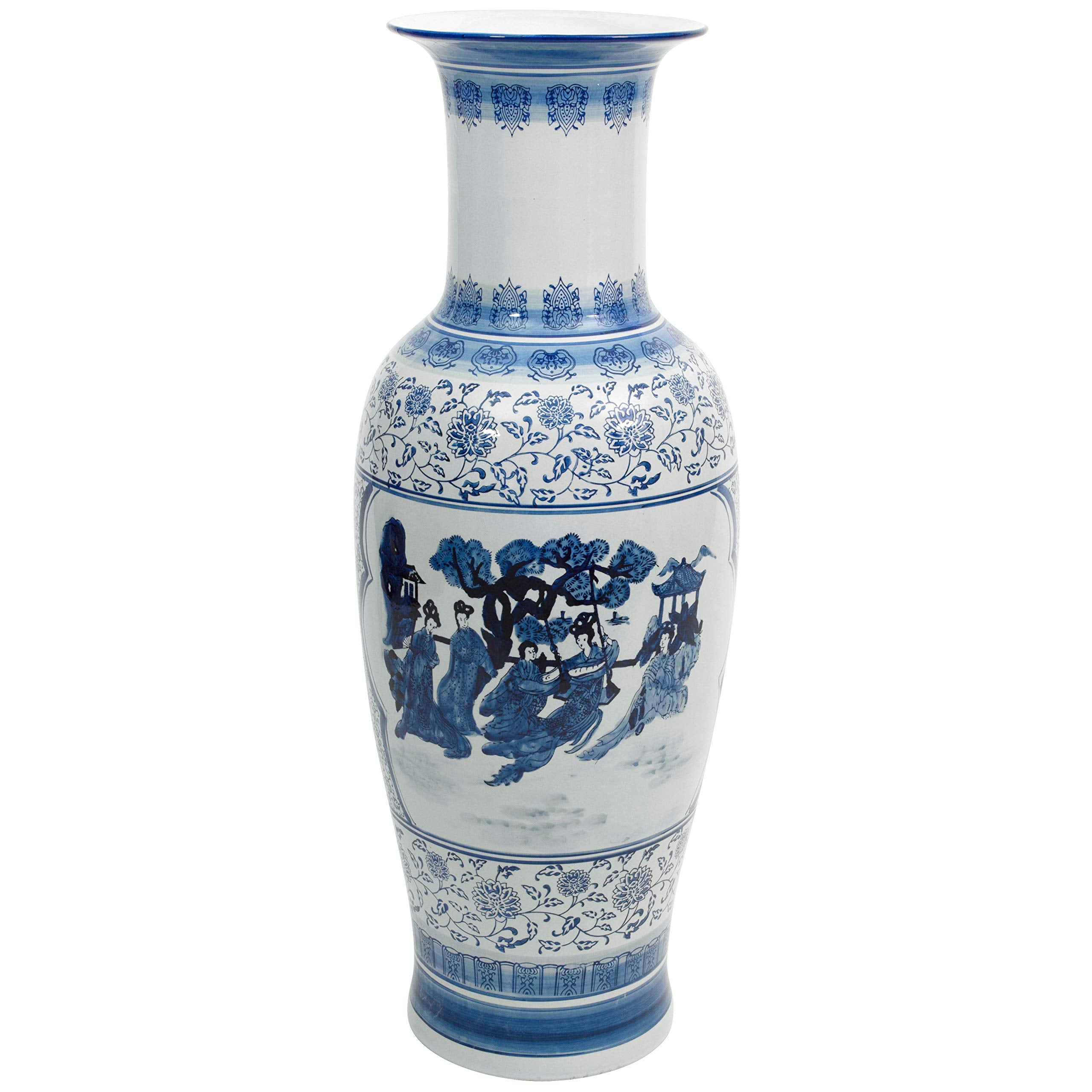 Red Lantern Large 36 Ladies Blue & White Porcelain Tung Chi Vase or Cachepot for Indoor/Outdoor Use in Garden Entryway Living Ro