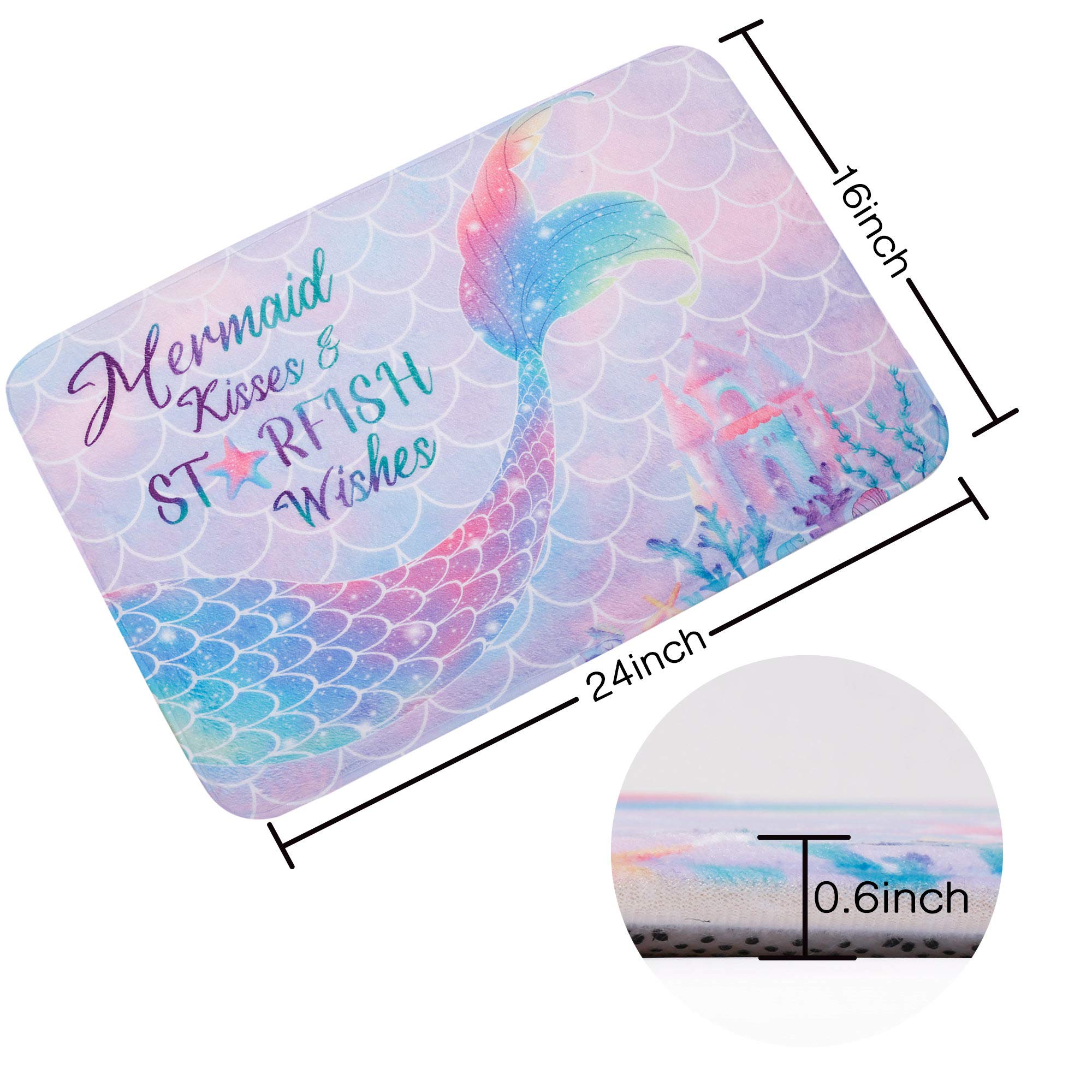 RosieLily Mermaid Bathroom Rug Mat  24''X16''  Super Soft and Absorbent Shaggy Plush Mermaid Bath Rugs  Thicken  Non Slip  Carpet Mats for Shower  Pink Blue Purple Mermaid Bathroom Rug