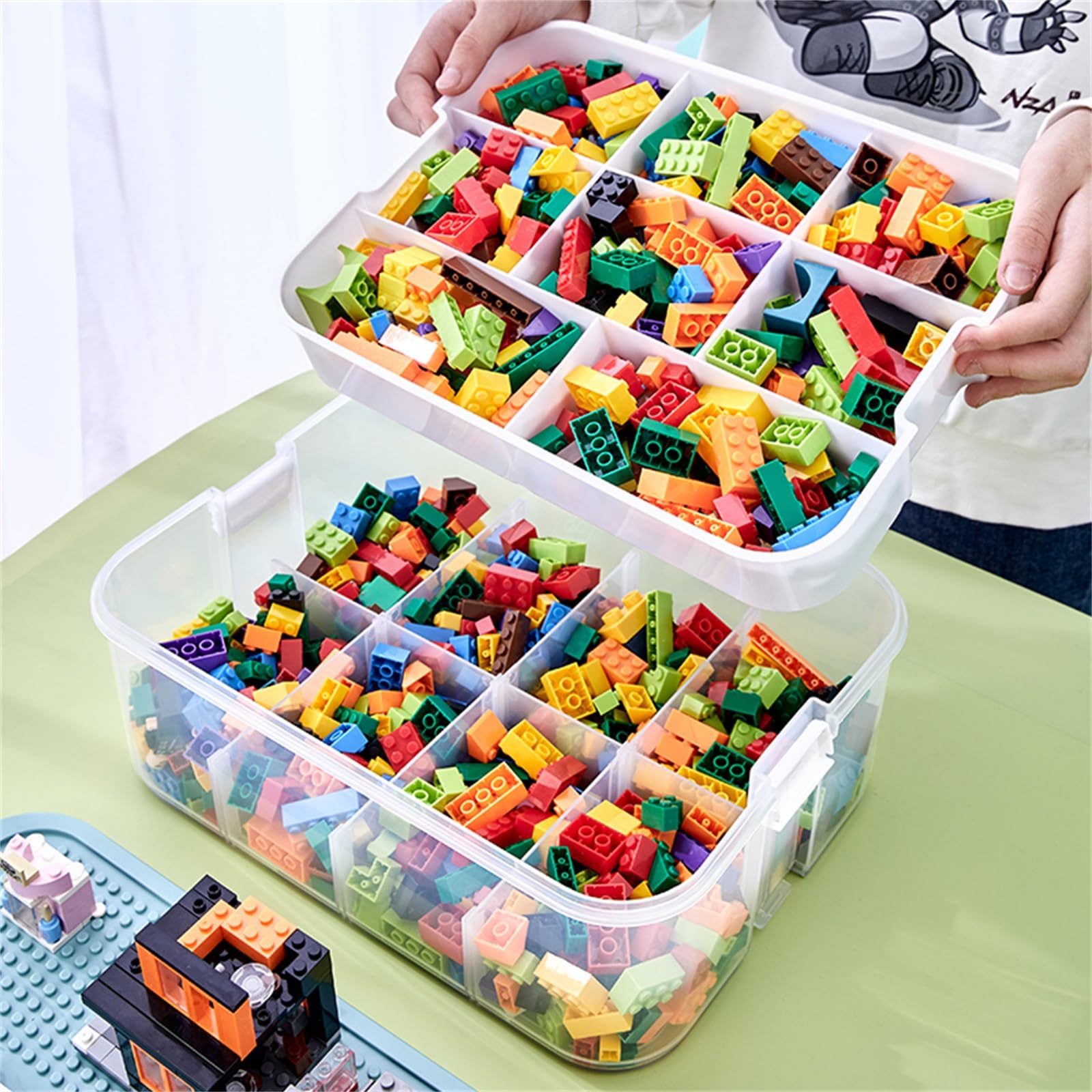Toy Storage Organizer for Lego, 3 Tier Stackable Storage Bin Transparent Building Bricks Puzzle Craft Plastic Container Organizi