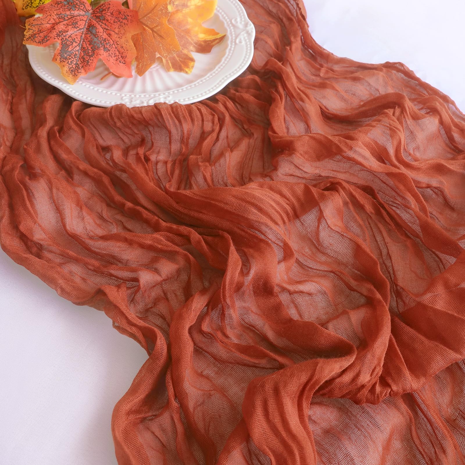 Fall Table Runner, 10FT Thanksgiving Cheesecloth Table Runner 35*120inch Terracotta Table Runners for Fall Wedding Baby Shower F