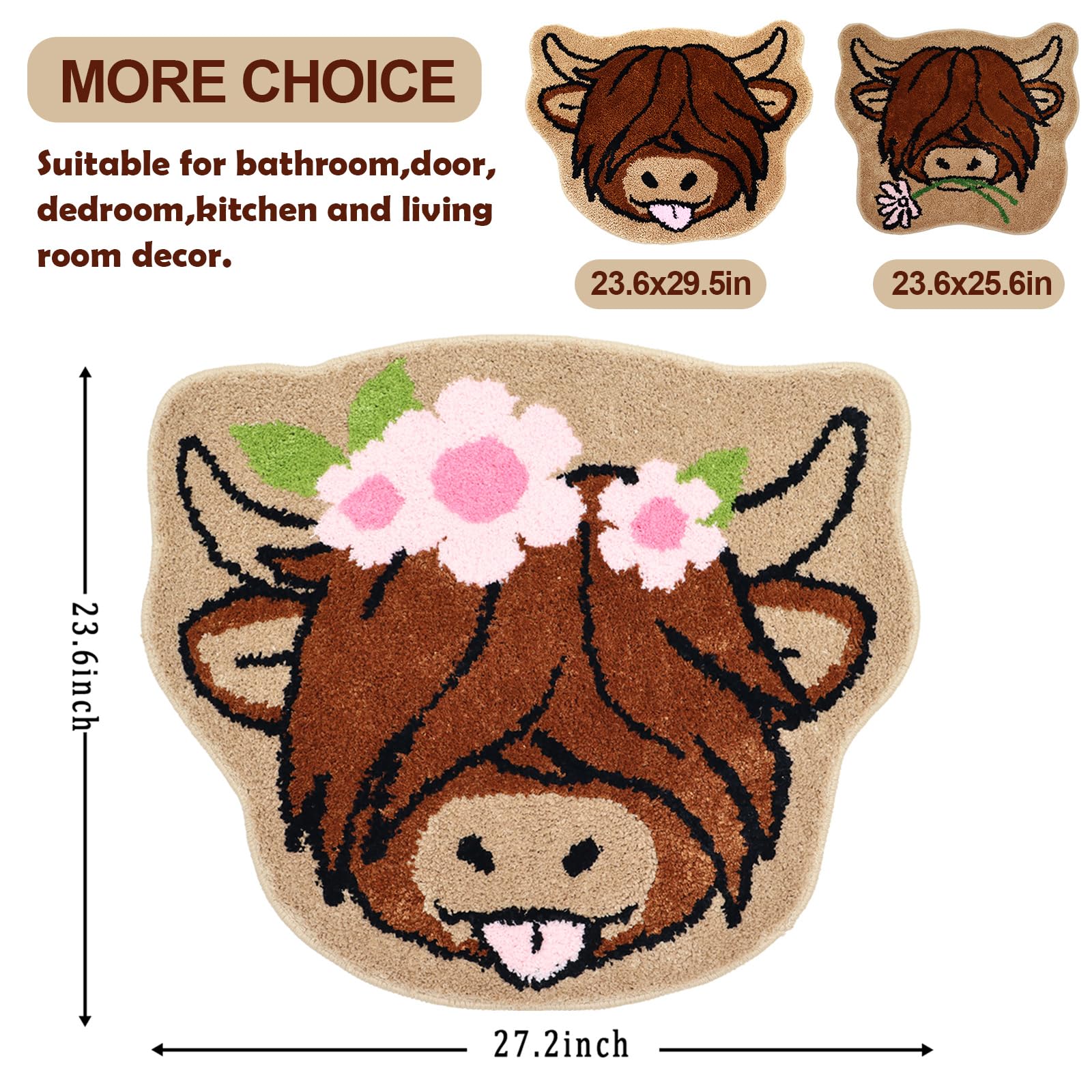 Oturgor Highland Cow Bath Mat Cow Bathroom Rug Floor Mat For Kitchen Bedroom Bathroom Decor 24''X27''