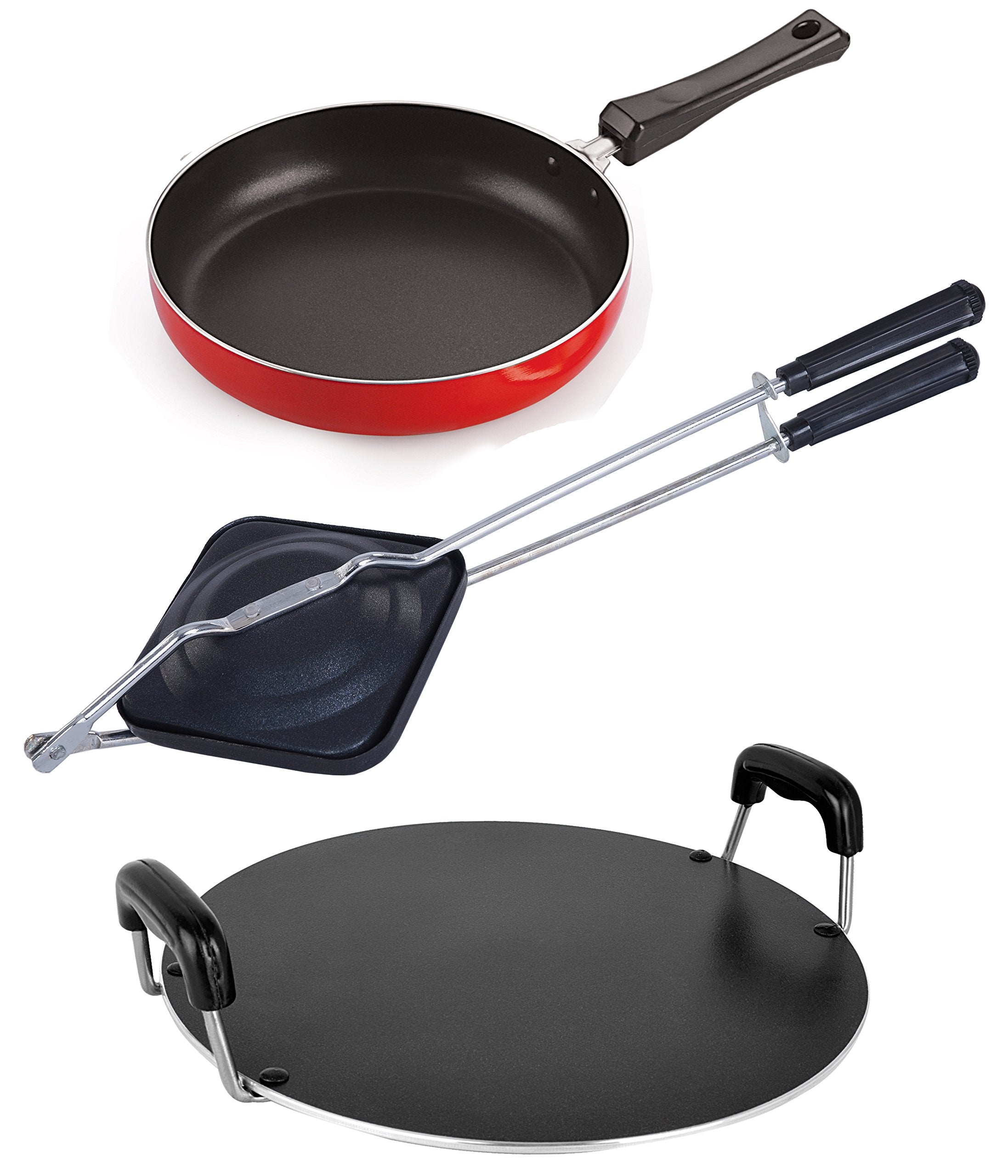 Nirlon Pfoa Free NonStick Coated Round Tawa Hand Toaster And Frying Pan Kitchen Cooking Set, 2.6Mm_Fp10_Rt_Ht