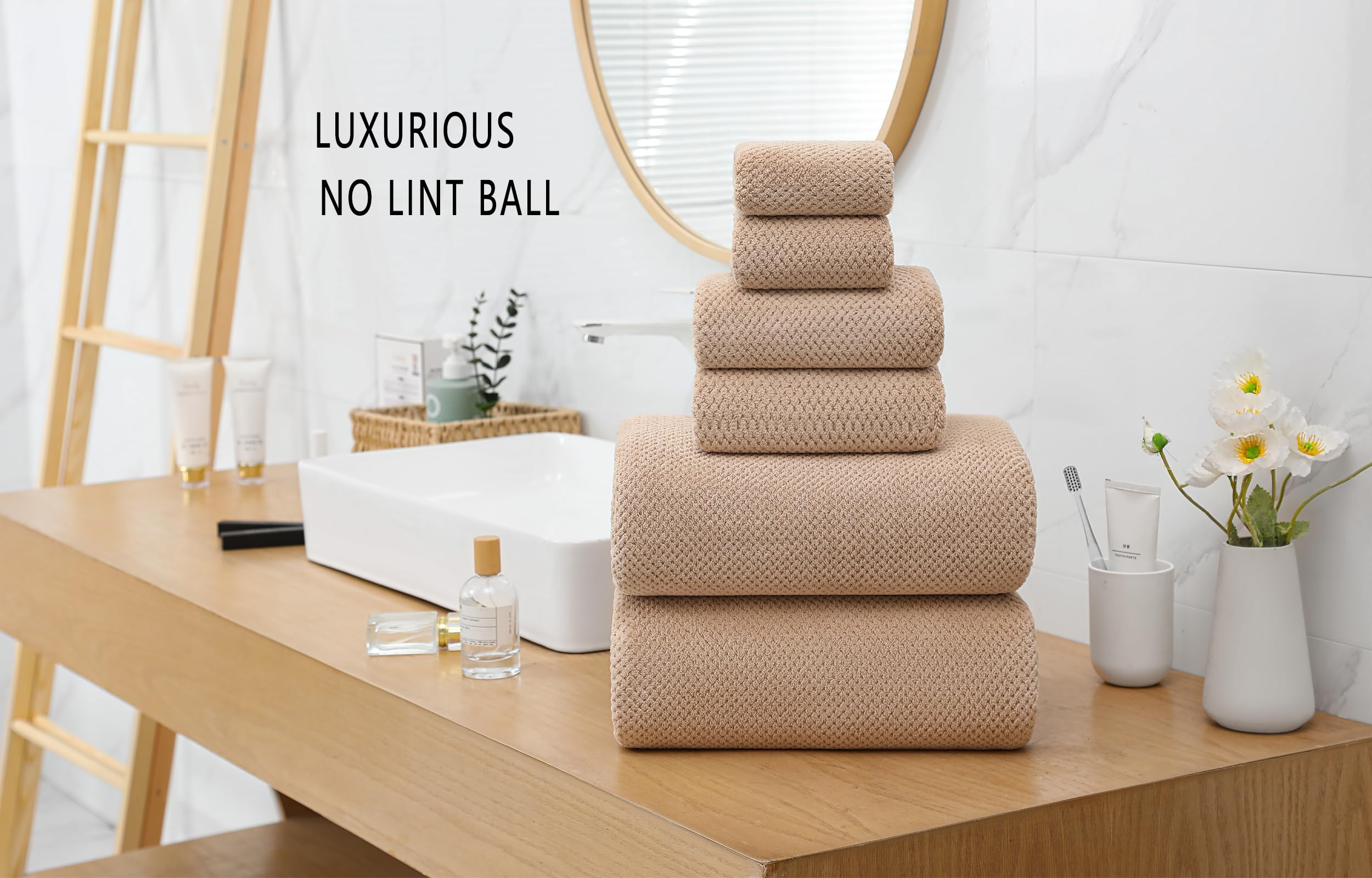 YTYC Towels 39x78 Inch Oversized Bath Sheets Towels for Adults Luxury Bath Towels Extra Large Sets for Bathroom Super Soft Highly Absorbent Microfiber Shower Towels 80% Polyester (Beige 2 Piece)