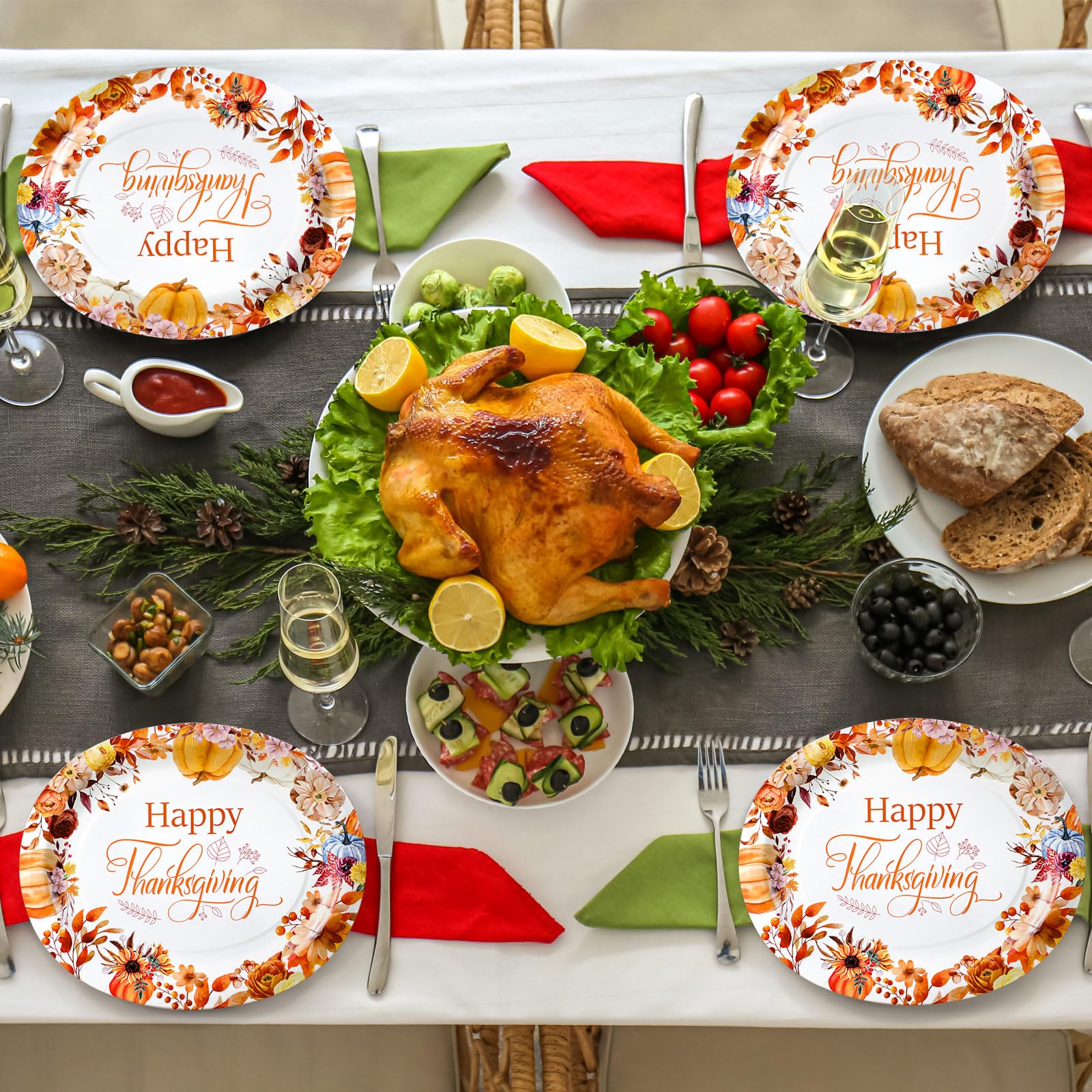 Umigy 50 Pcs Thanksgiving Oval Paper Plates Fall Party Plates Heavy Duty 10 x 12 Disposable Serving Dish Platters Autumn Pumpkin