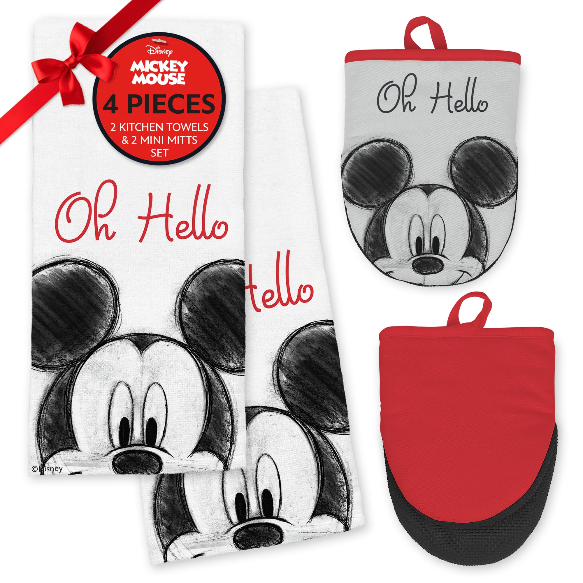 Disney Kitchen Towels & Oven Mitts Set - 4 Piece Bundle with 2 Cotton Dish Towels/Hand Towels & 2 Heat Resistant Mini Oven Mitts