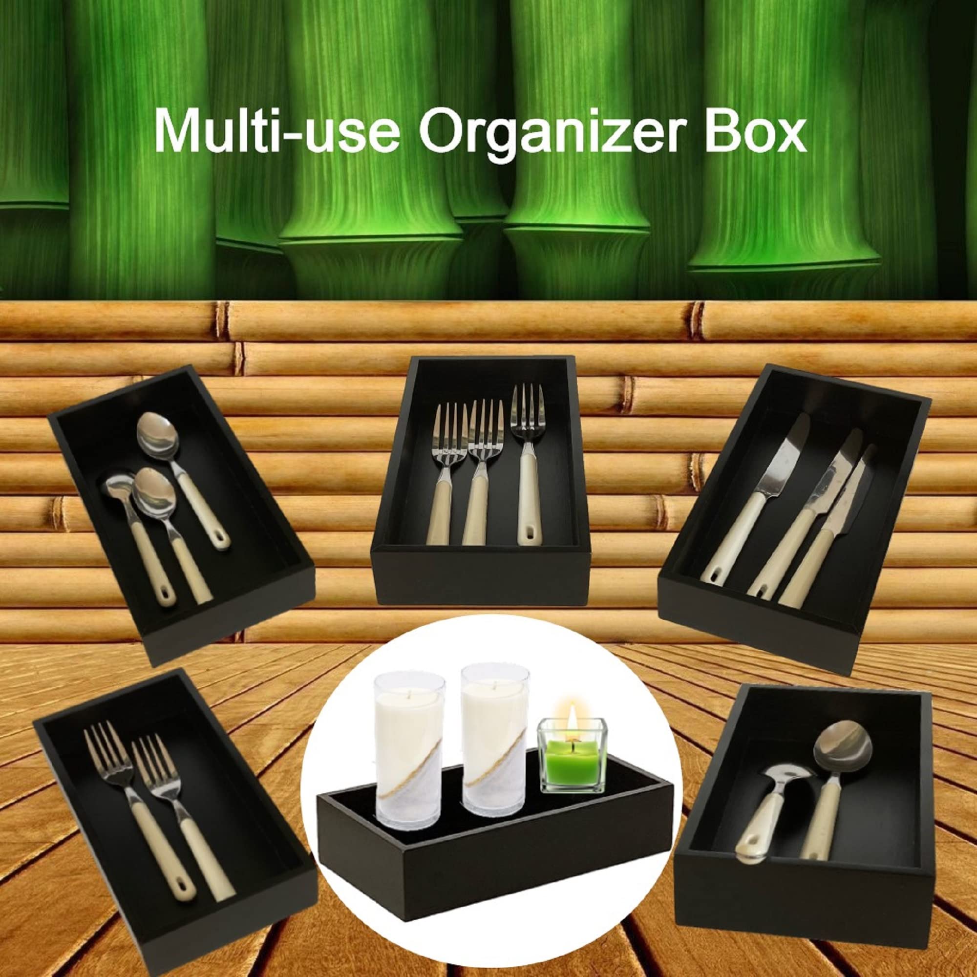 Bamboo Guest Towel Holder In Black (9.75''X 5.50''X 2'') - Bathroom Napkin Tray - Multipurpose Organizer Box - For Guest Bathroo