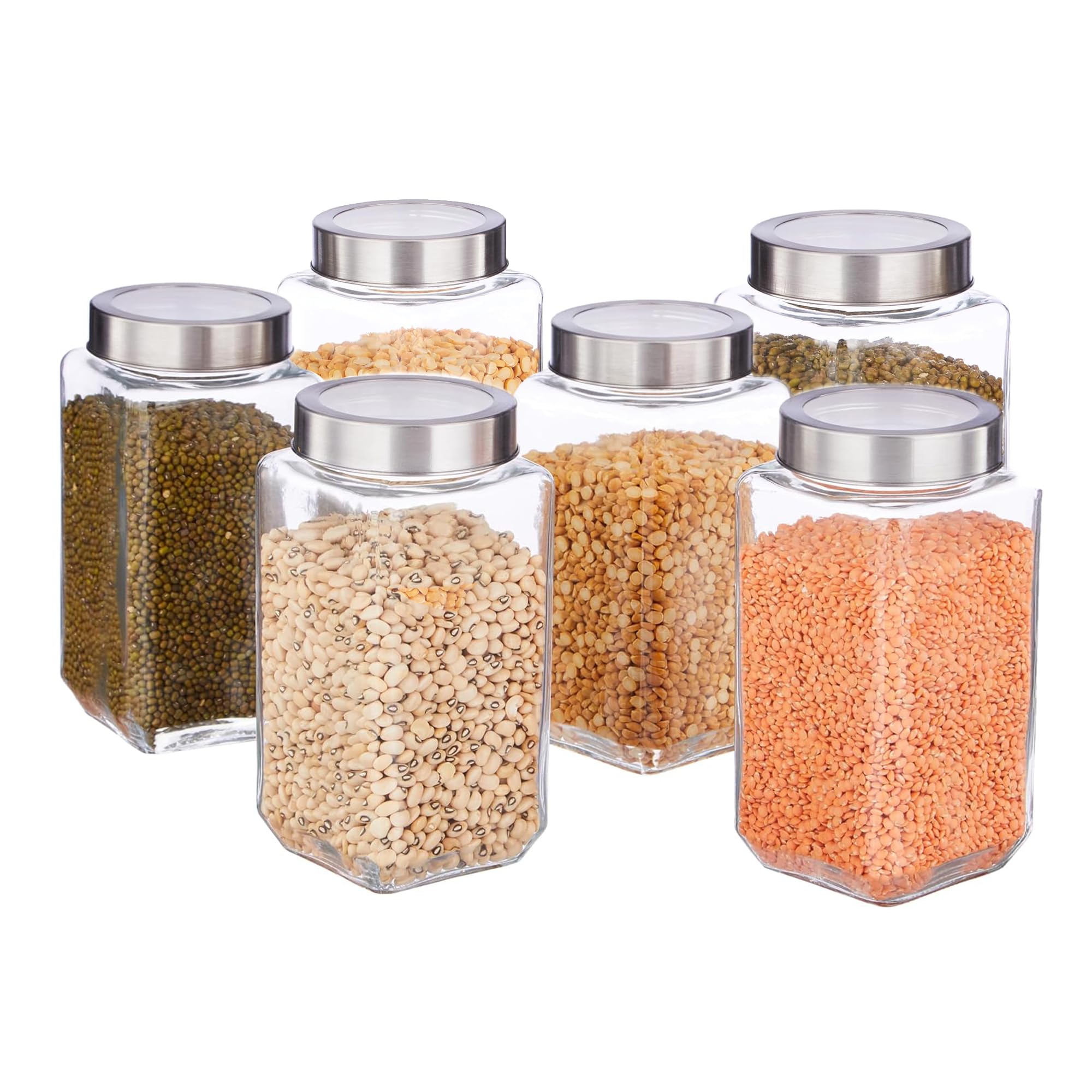 Vency Glass Square Shape Transparent Glass Jars & Containers For Kitchen Pantry,Snacks,Masala,Pickles,Dry Fruits,Coffee Beans St
