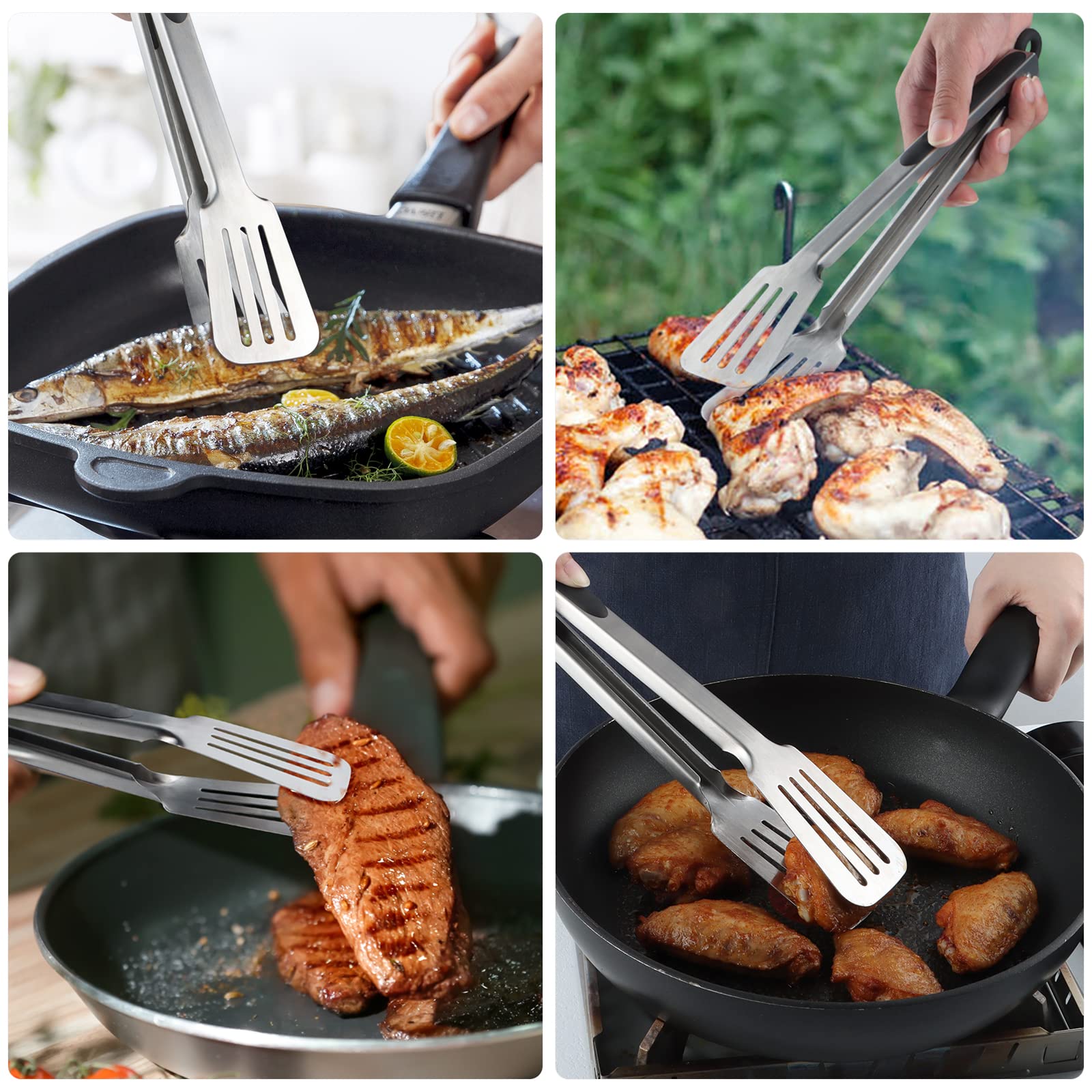 Lebabo Metal Tongs For Cooking, Set Of 2 Stainless Steel Spatula Tongs For Grilling, Cooking And Flipping, Strong Grip For Ribs,