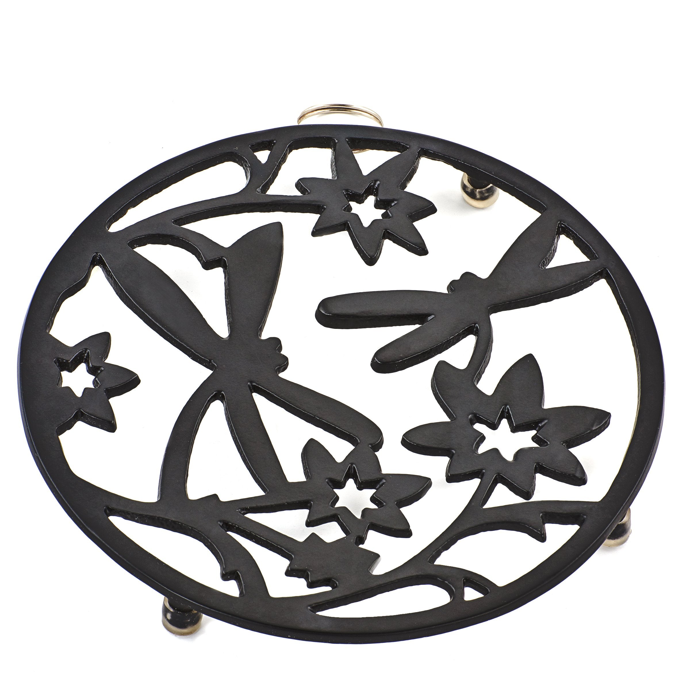 Old Dutch 8'' Matte Black Dragon Fly Trivet, 8'' Diameter